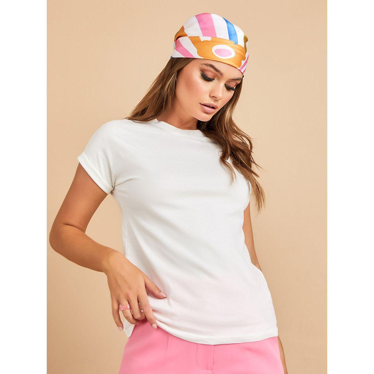Styli Roll-Up Sleeves Round Neck Cotton Regular Fit T-shirt-women-clothing-tshirts-image-3