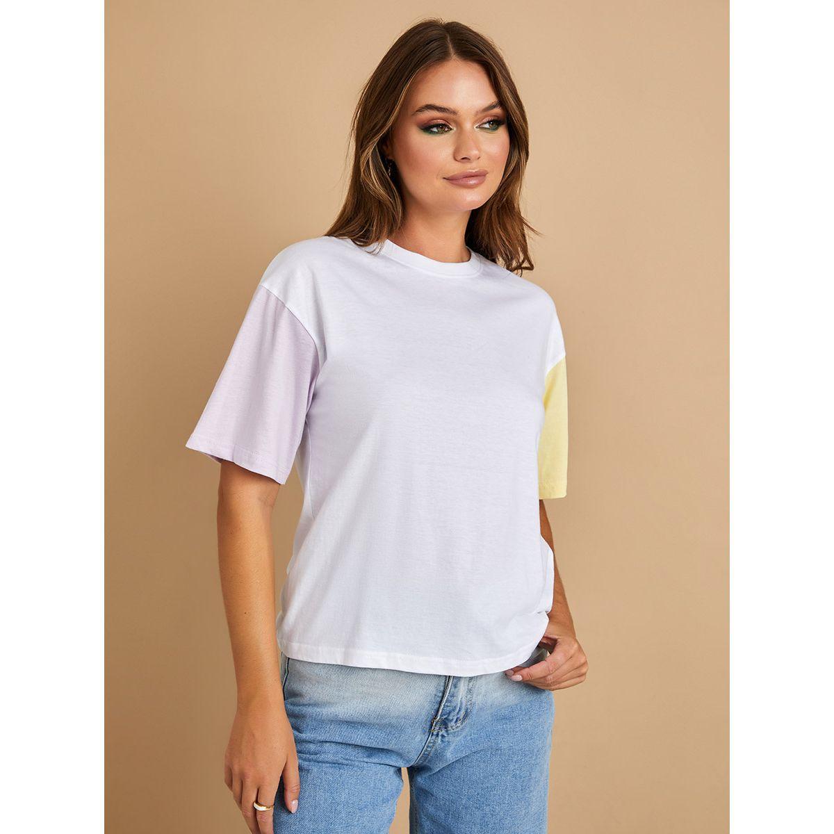 Styli Contrast Drop Shoulder Sleeves Cotton Regular Fit T-shirt-women-clothing-tshirts-image-3