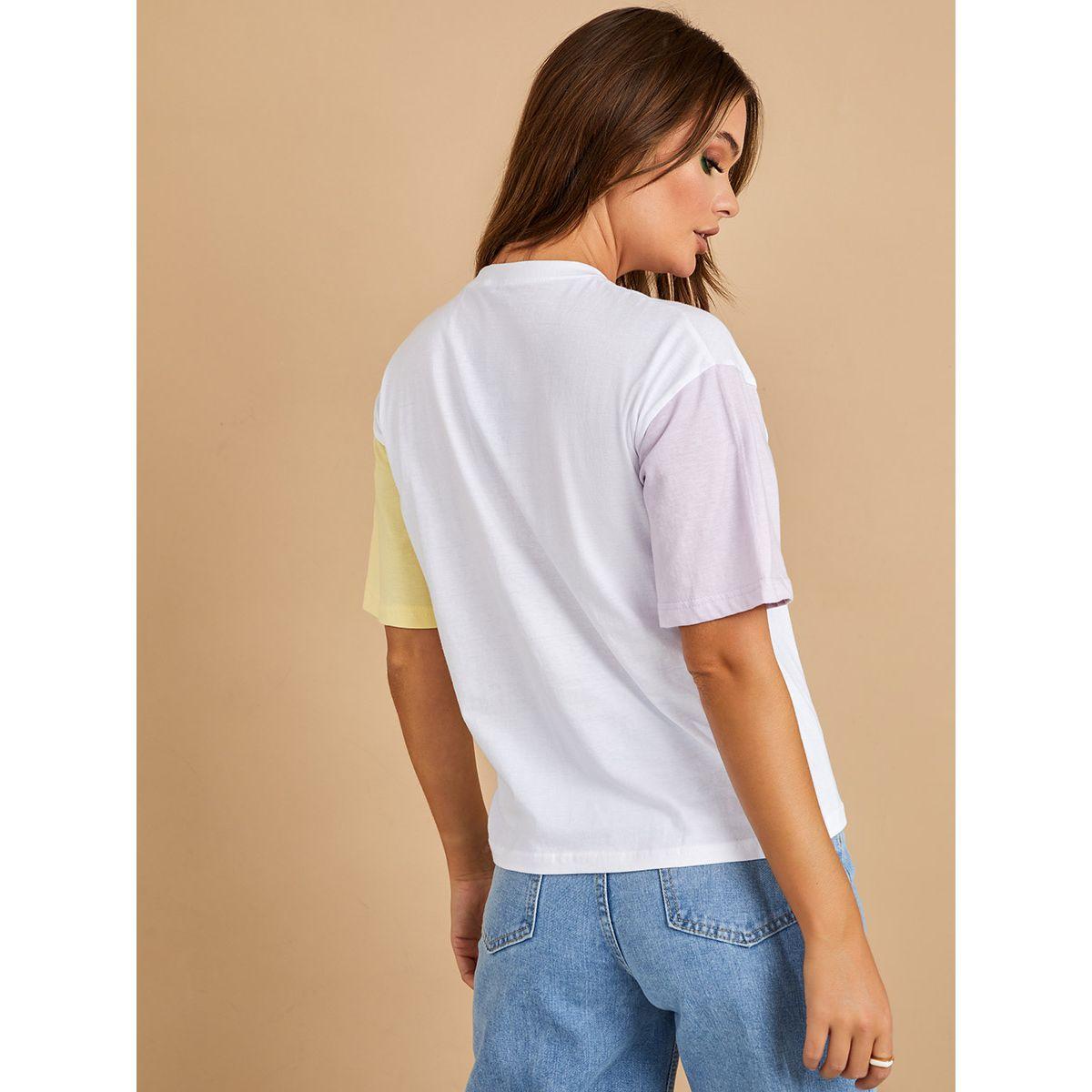 Styli Contrast Drop Shoulder Sleeves Cotton Regular Fit T-shirt-women-clothing-tshirts-image-5