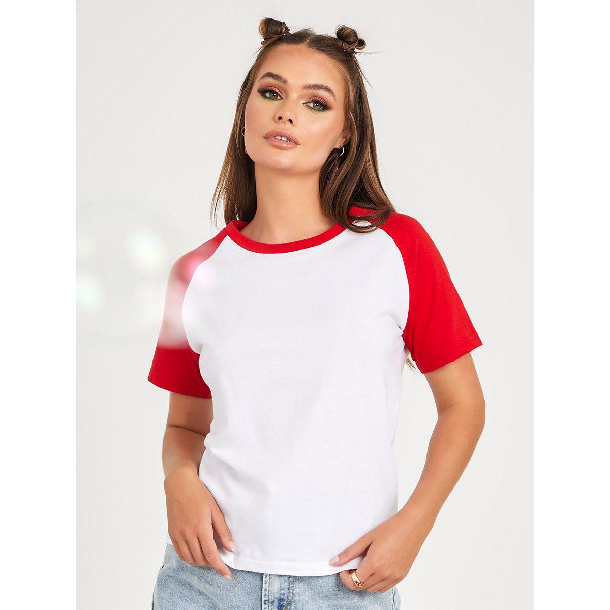 Styli Contrast Raglan Sleeves Cotton Regular Fit T-shirt-women-clothing-tshirts-image-3