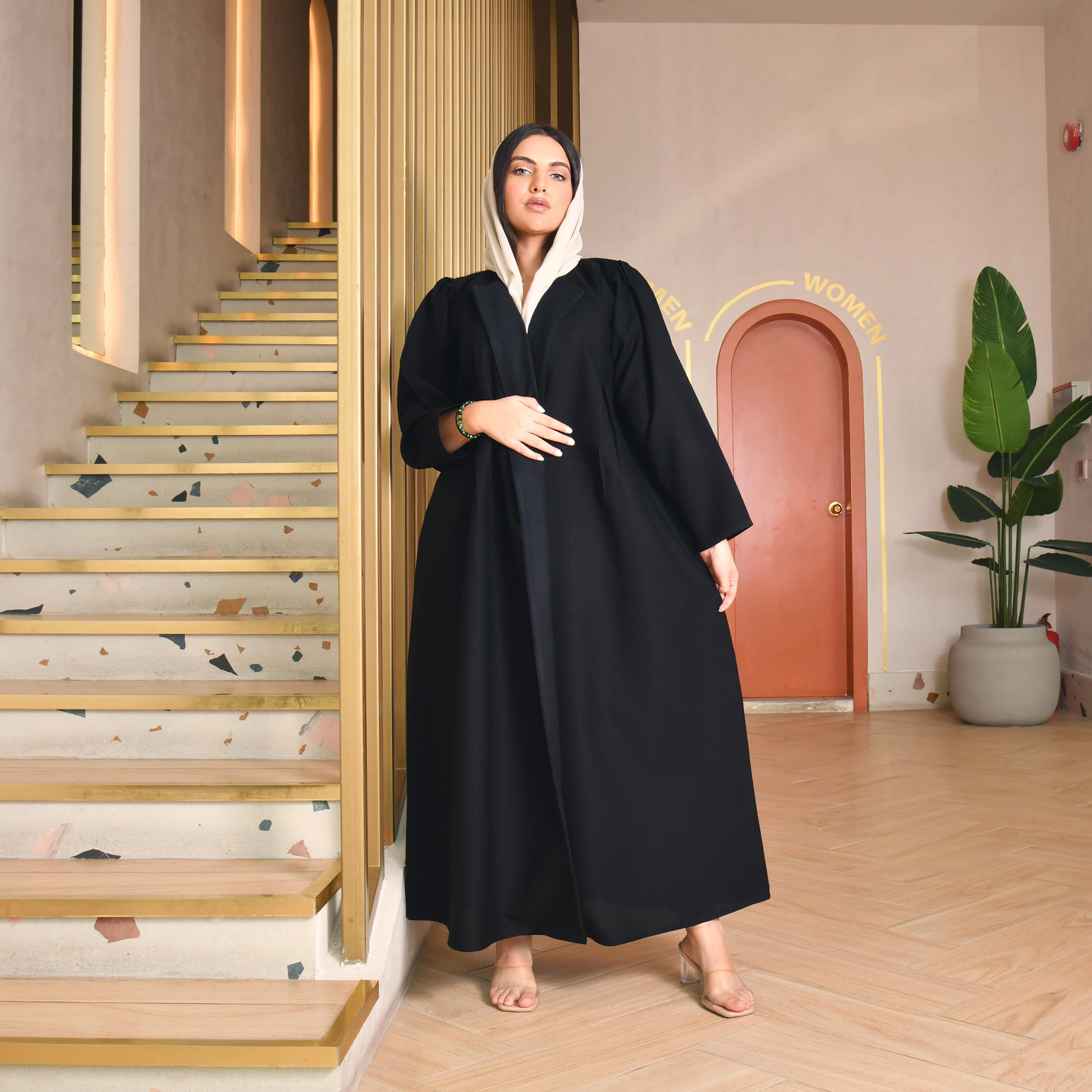 Hawraa Abaya Black Linen Women's Abaya with Hijab-women-arabicclothing-abayas-image-1