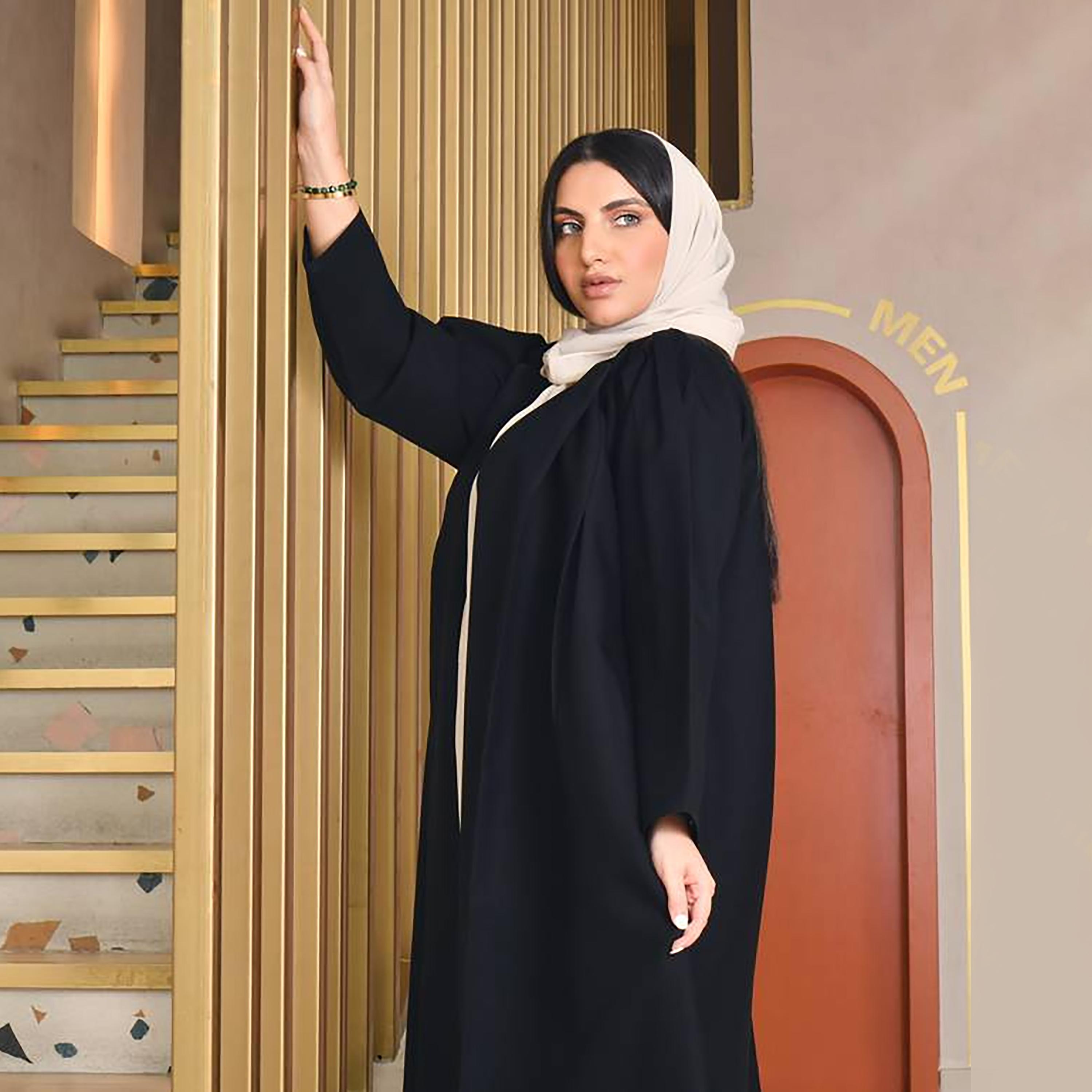 Hawraa Abaya Black Linen Women's Abaya with Hijab-women-arabicclothing-abayas-image-4