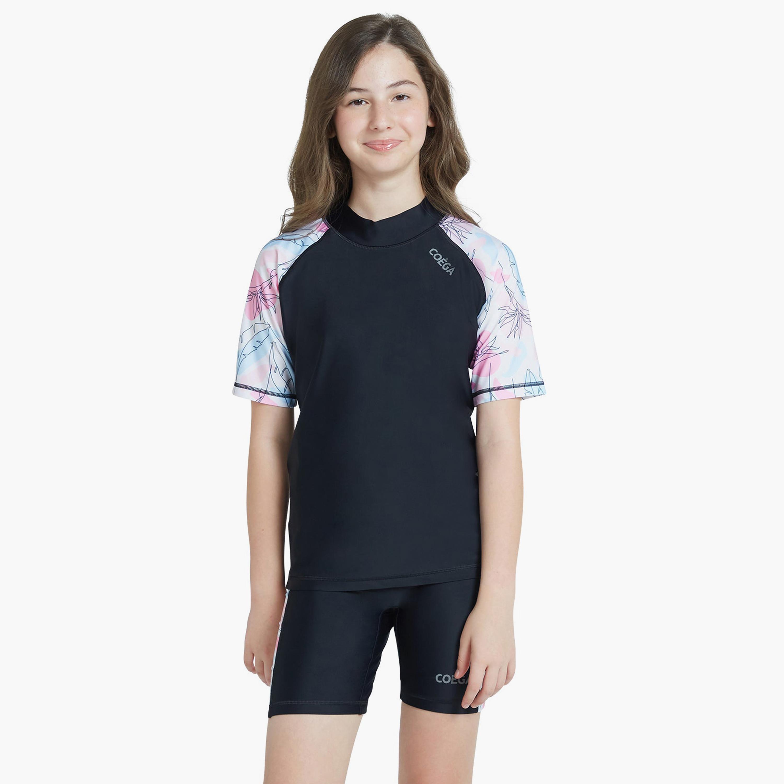 COEGA Girl's Two-Piece Swimsuit, Nero Floral Drawings-sports-girls-clothing-swimwear-image-1