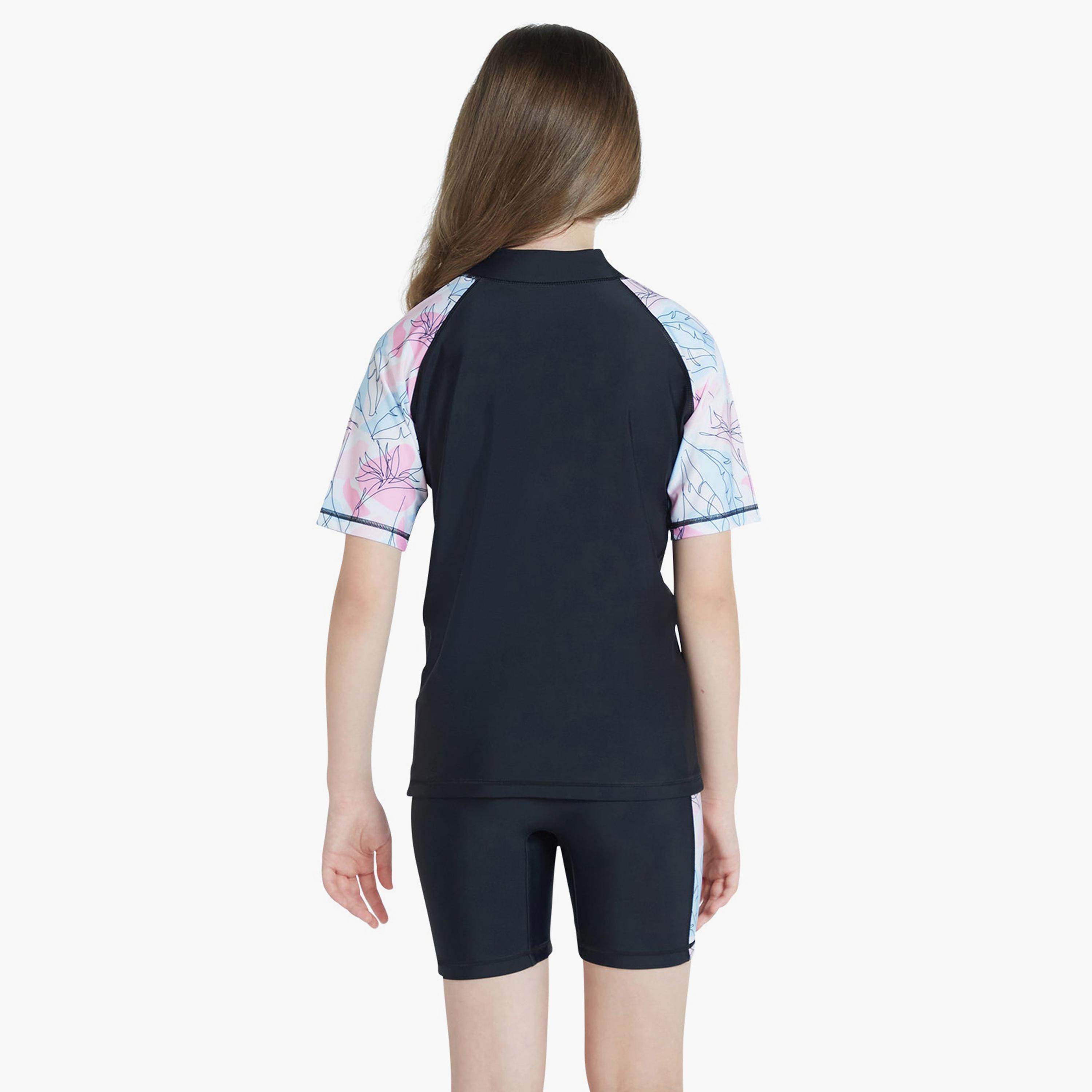 COEGA Girl's Two-Piece Swimsuit, Nero Floral Drawings-sports-girls-clothing-swimwear-image-2
