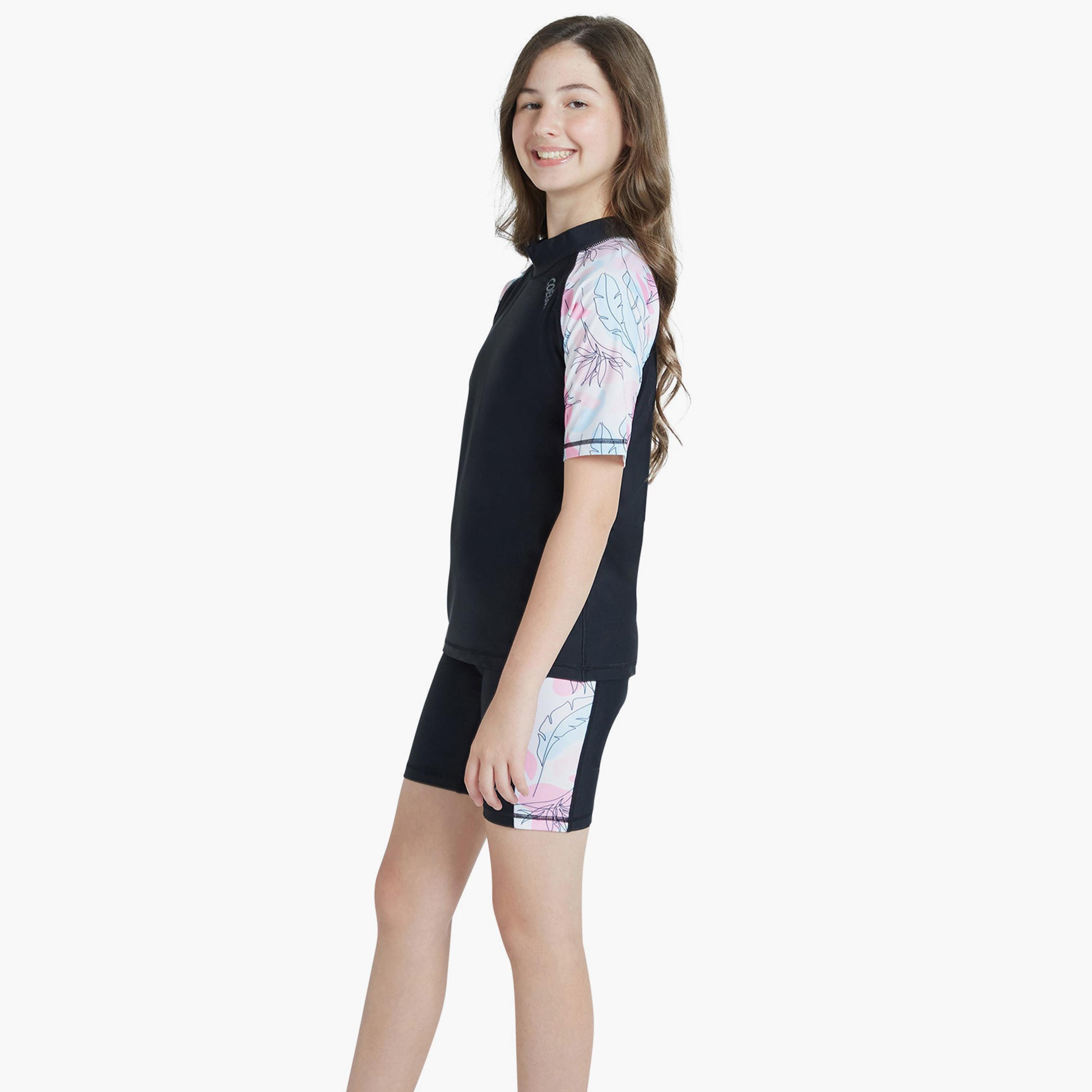 COEGA Girl's Two-Piece Swimsuit, Nero Floral Drawings-sports-girls-clothing-swimwear-image-3