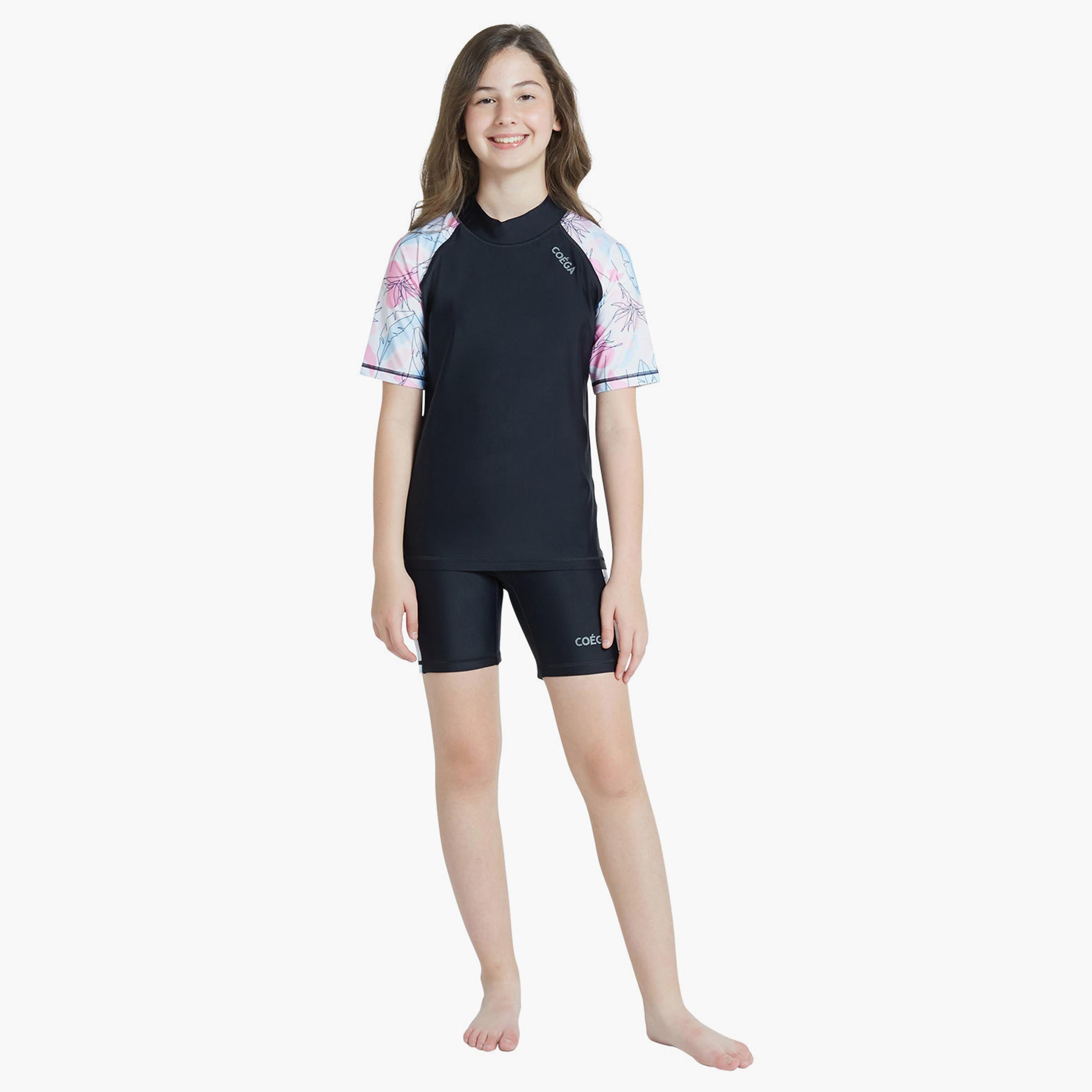 COEGA Girl's Two-Piece Swimsuit, Nero Floral Drawings-sports-girls-clothing-swimwear-image-4