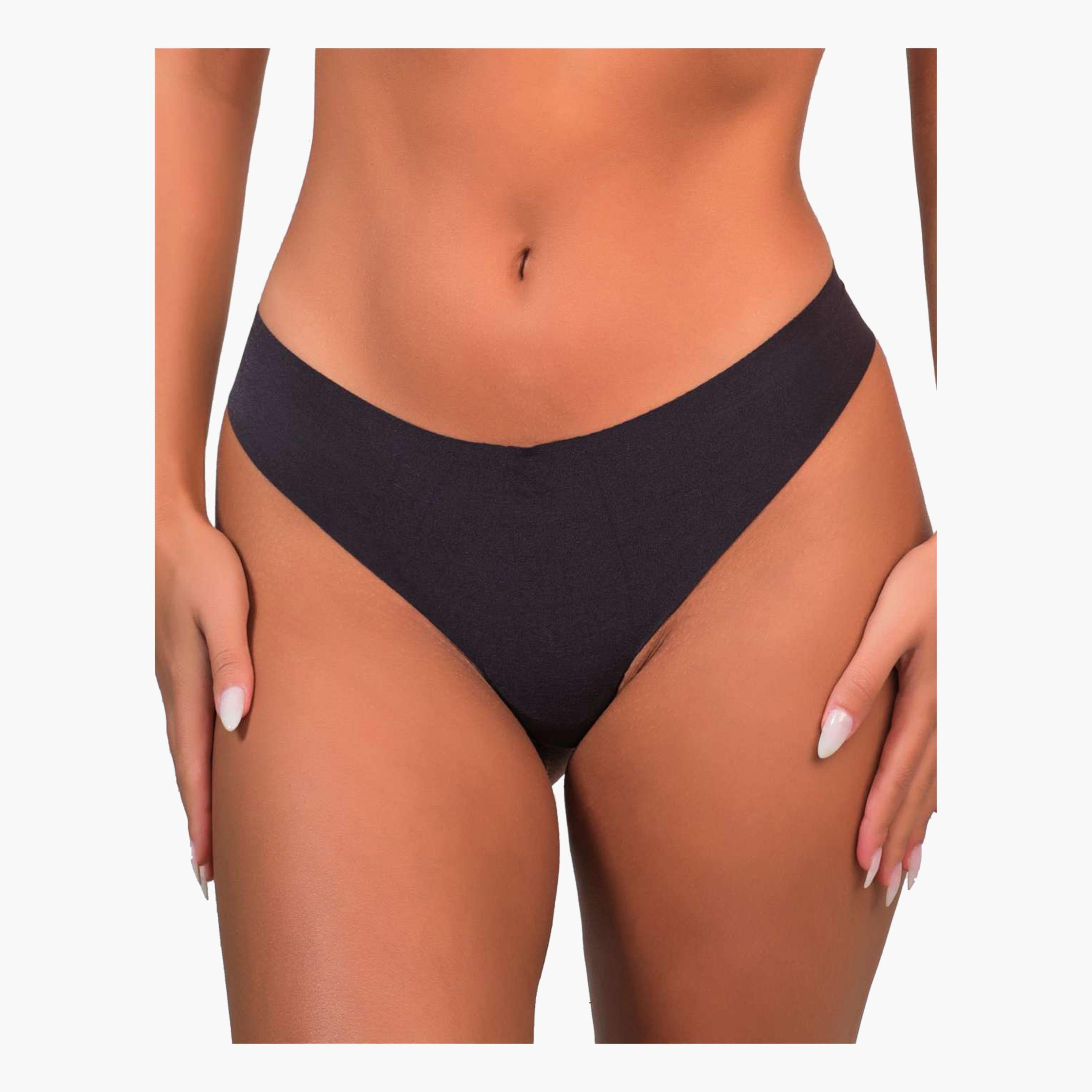 سراويل داخلية نسائية ثونج بدون خياطة باللون الأسود بتغطية منخفضة من لا سنزا-women-clothing-lingerie-panties-image-1