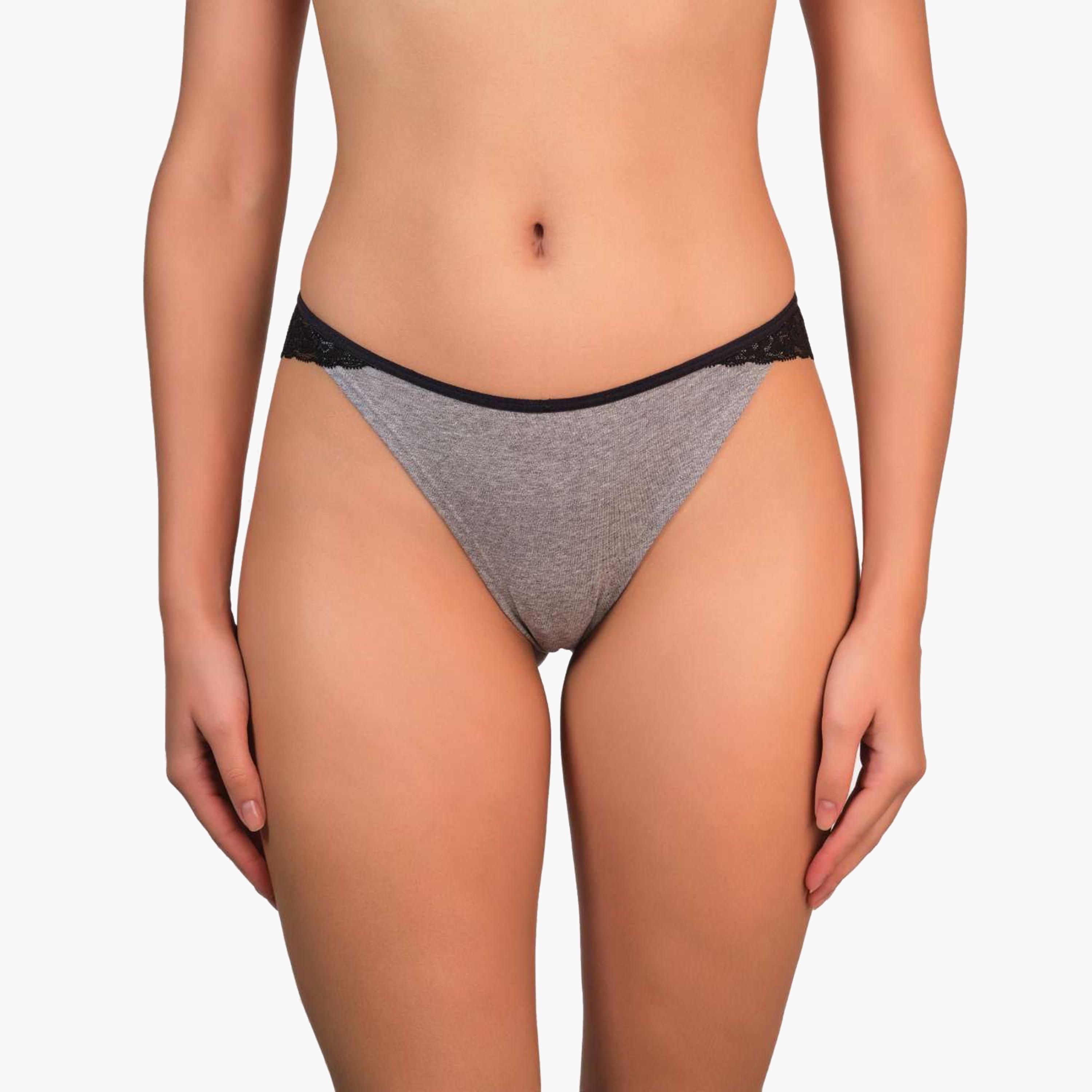سراويل داخلية نسائية تشيكي عصرية باللون الرمادي من الدانتيل بتغطية متوسطة من لا سنزا-women-clothing-lingerie-panties-image-1
