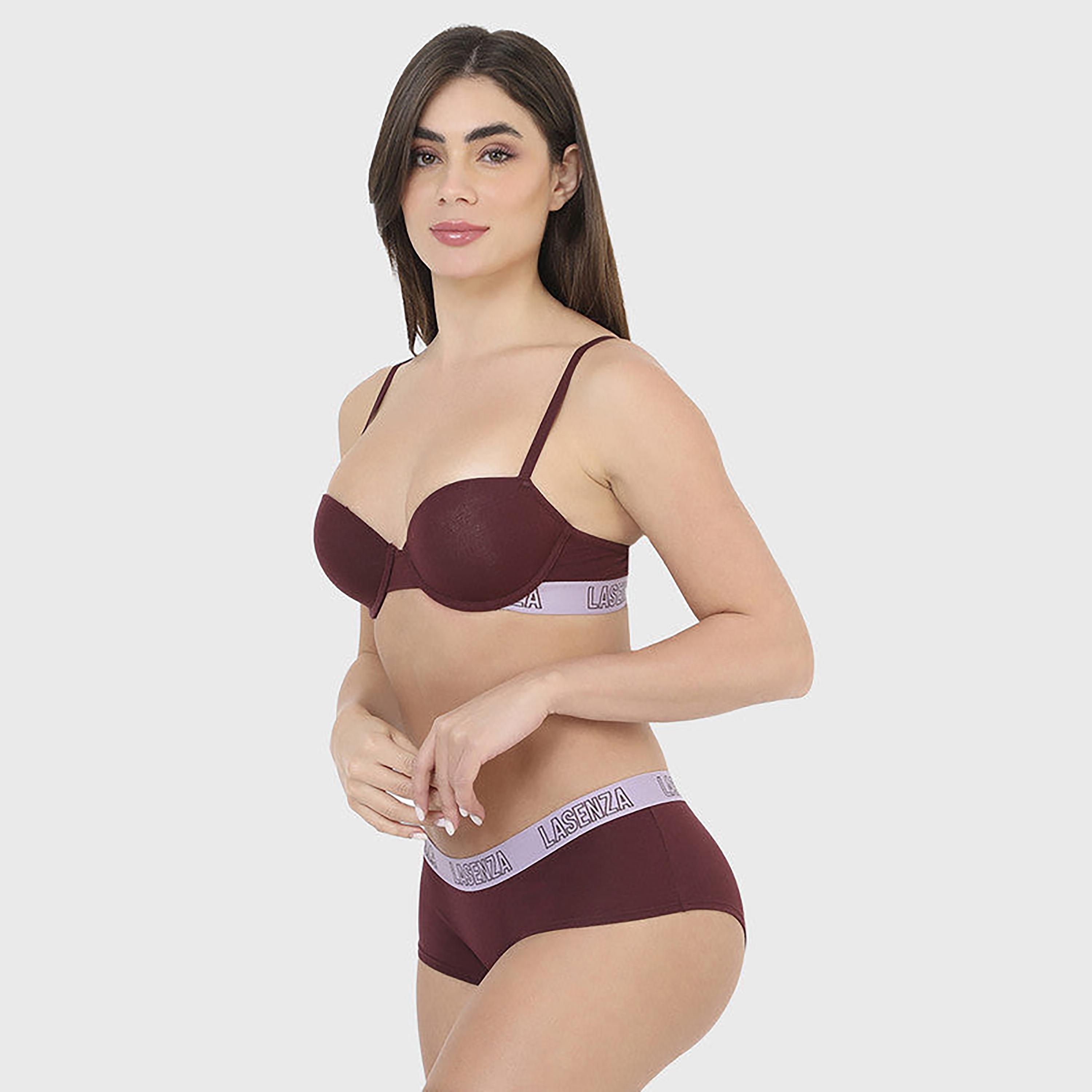 حشوة لا سينزا الخفيفة بدون أسلاك لحمالة ديمي نسائية باللون العنابي-women-clothing-lingerie-bras-image-3