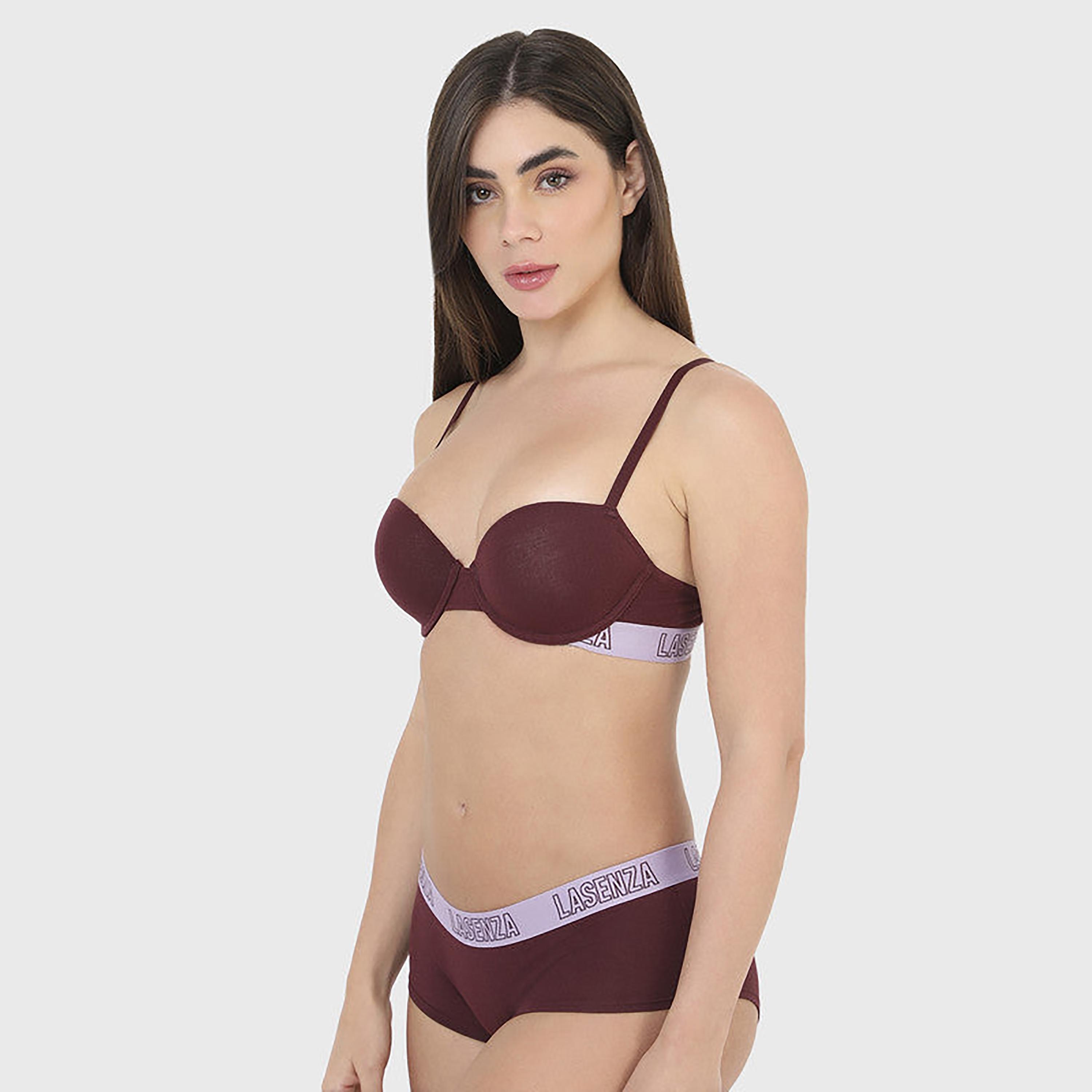 حشوة لا سينزا الخفيفة بدون أسلاك لحمالة ديمي نسائية باللون العنابي-women-clothing-lingerie-bras-image-5