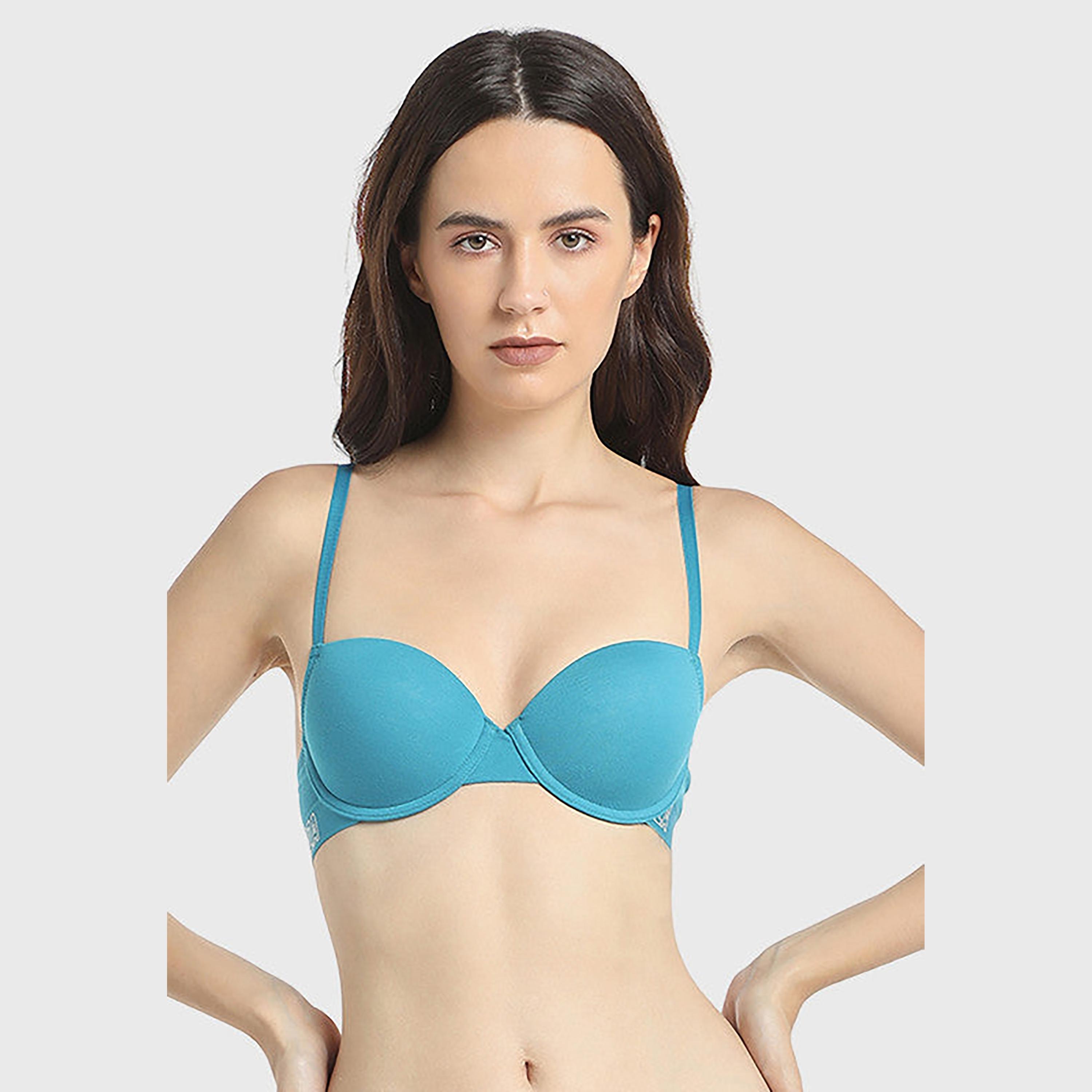 حمالة صدر نسائية نصف نسائية بدون حشوة خفيفة باللون الأزرق المخضر غير الموصل بالأسلاك-women-clothing-lingerie-bras-image-1