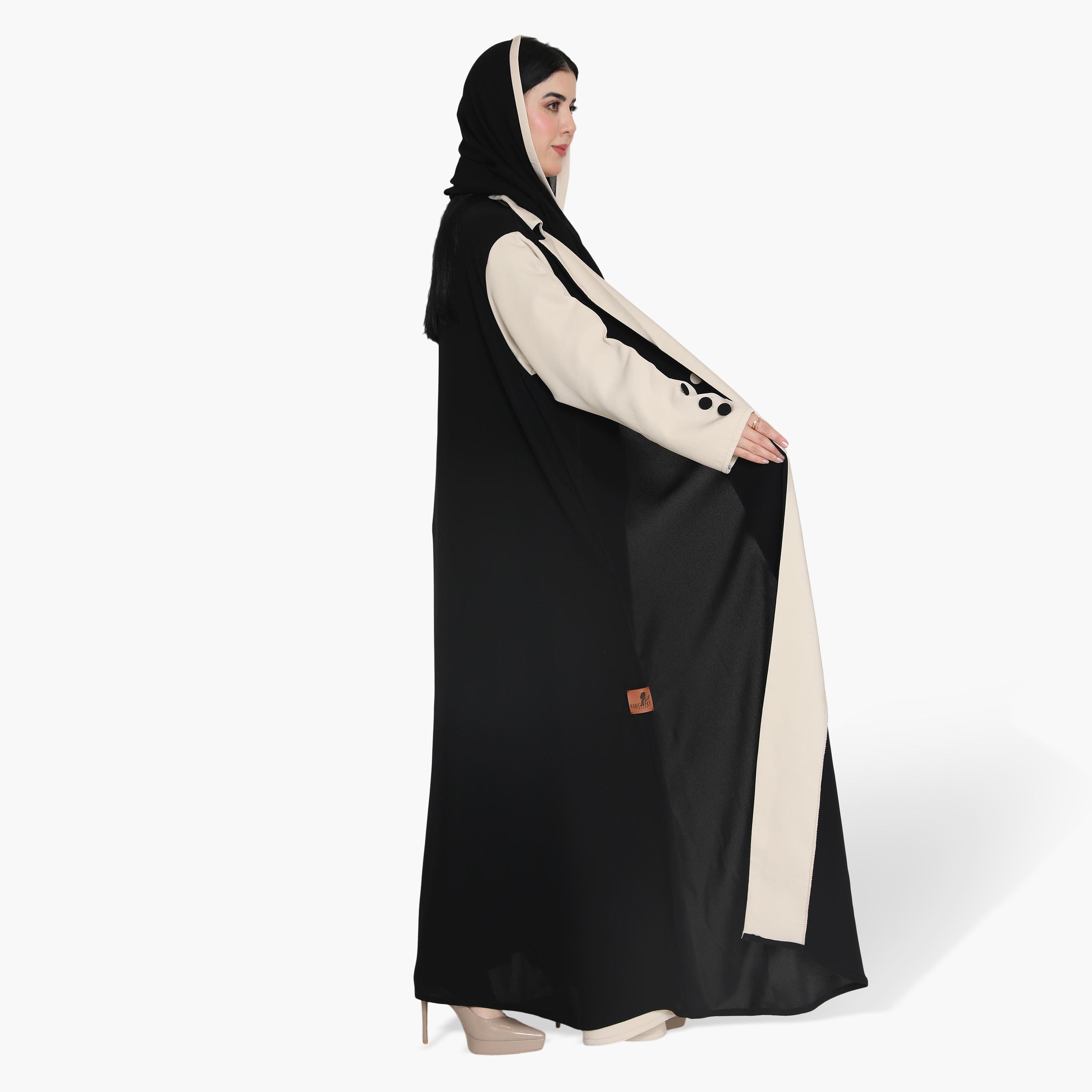عباية رسمية نسائية بأسلوب "البليزر" وتصميم بلونين وأكمام متباينة مع حجاب من إيليجنت حجاب-women-arabicclothing-abayas-image-4