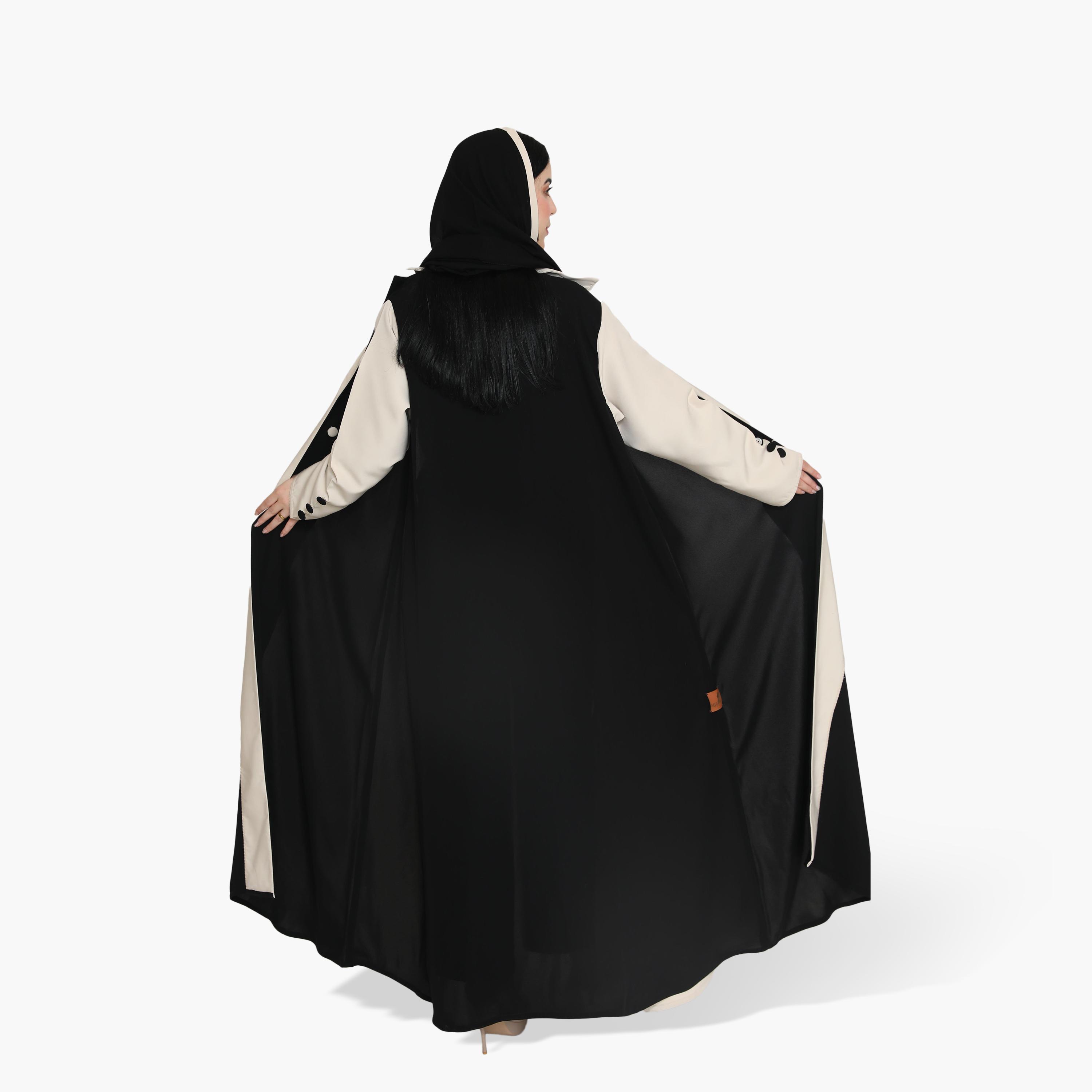 عباية رسمية نسائية بأسلوب "البليزر" وتصميم بلونين وأكمام متباينة مع حجاب من إيليجنت حجاب-women-arabicclothing-abayas-image-5