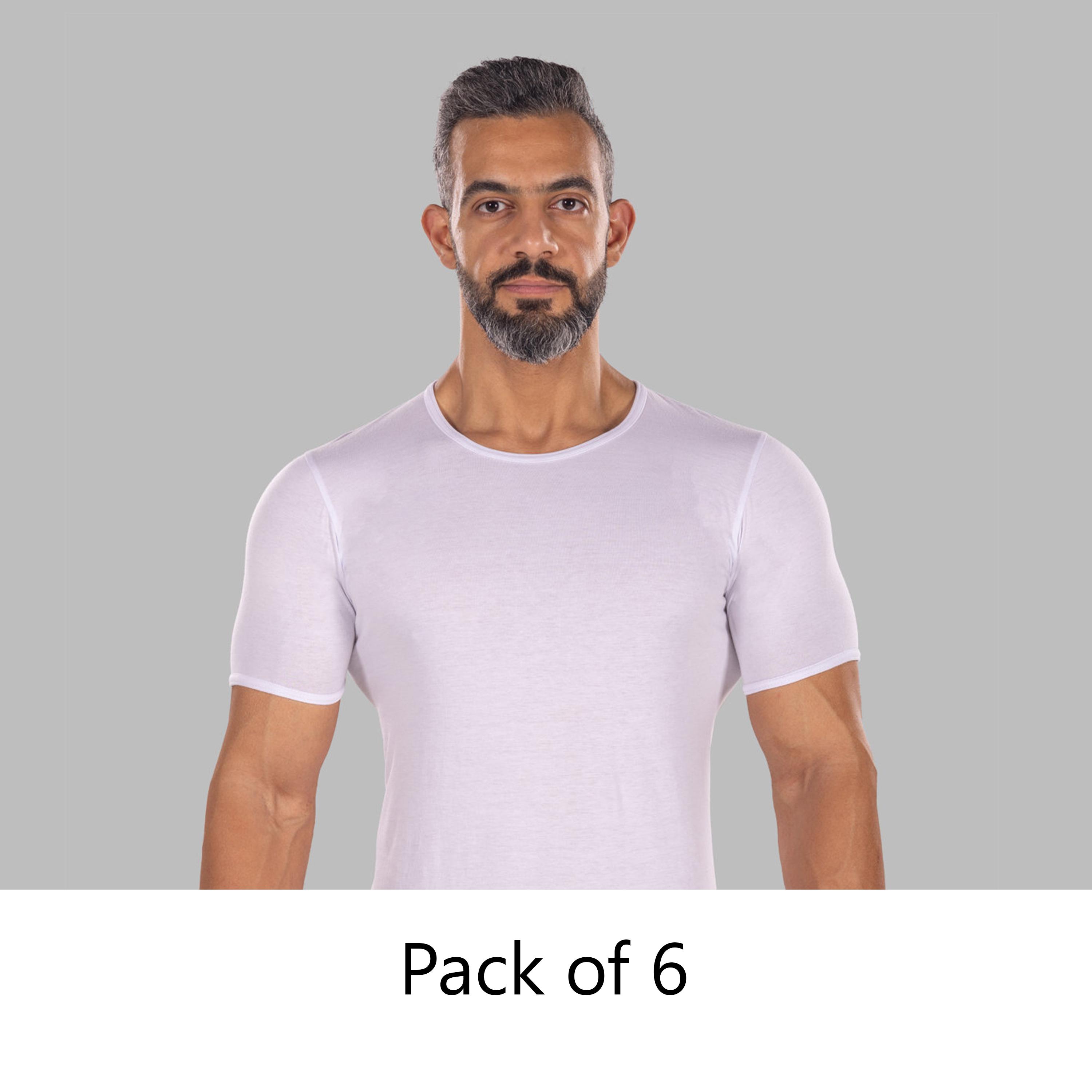 Drosh Pack of 6 White Round Neck Short Sleeves Men's Under T-Shirt-men-arabicclothing-thobeinner-image-1