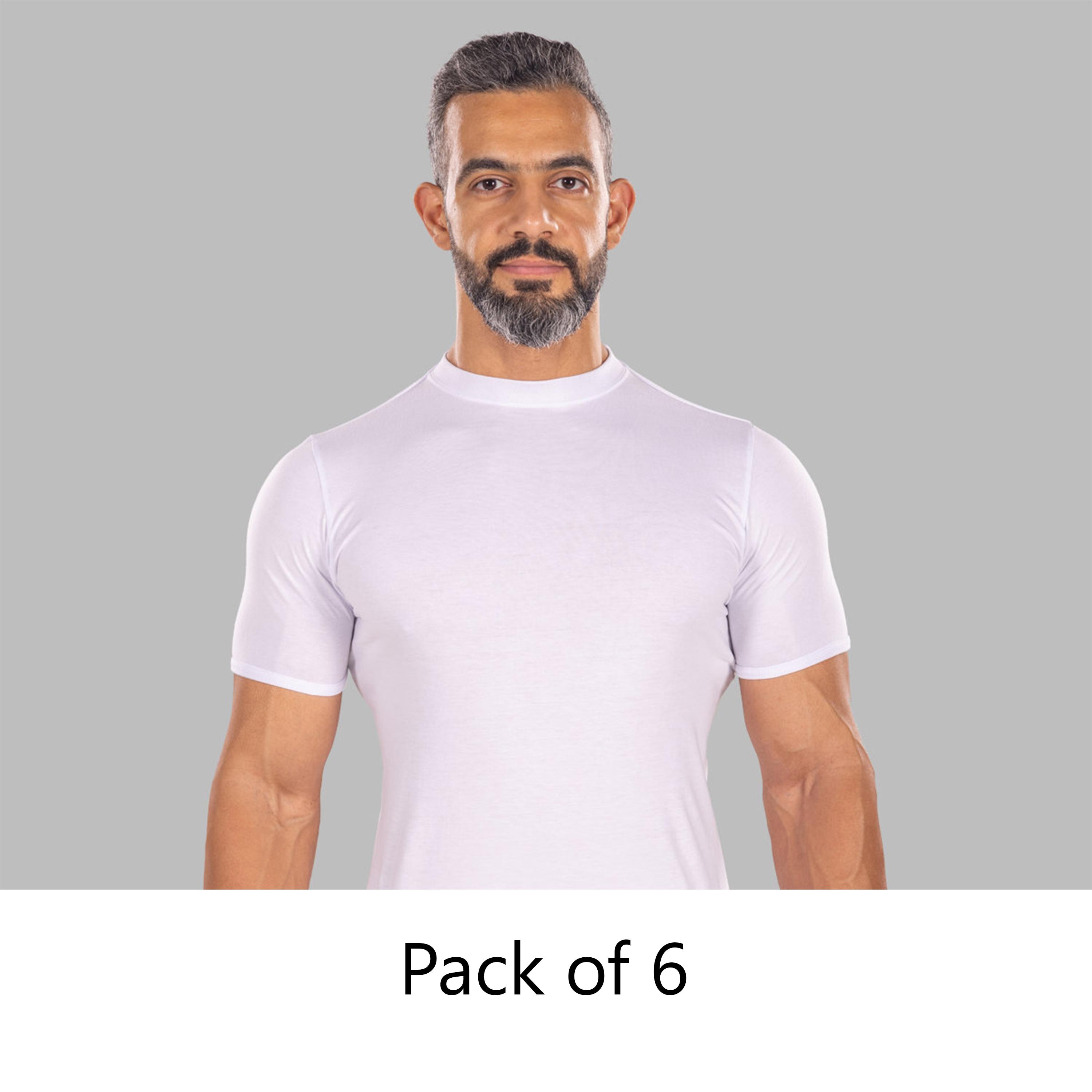 Drosh Pack of 6 White Mock Neck Short Sleeves Men's Under T-Shirt-men-arabicclothing-thobeinner-image-1
