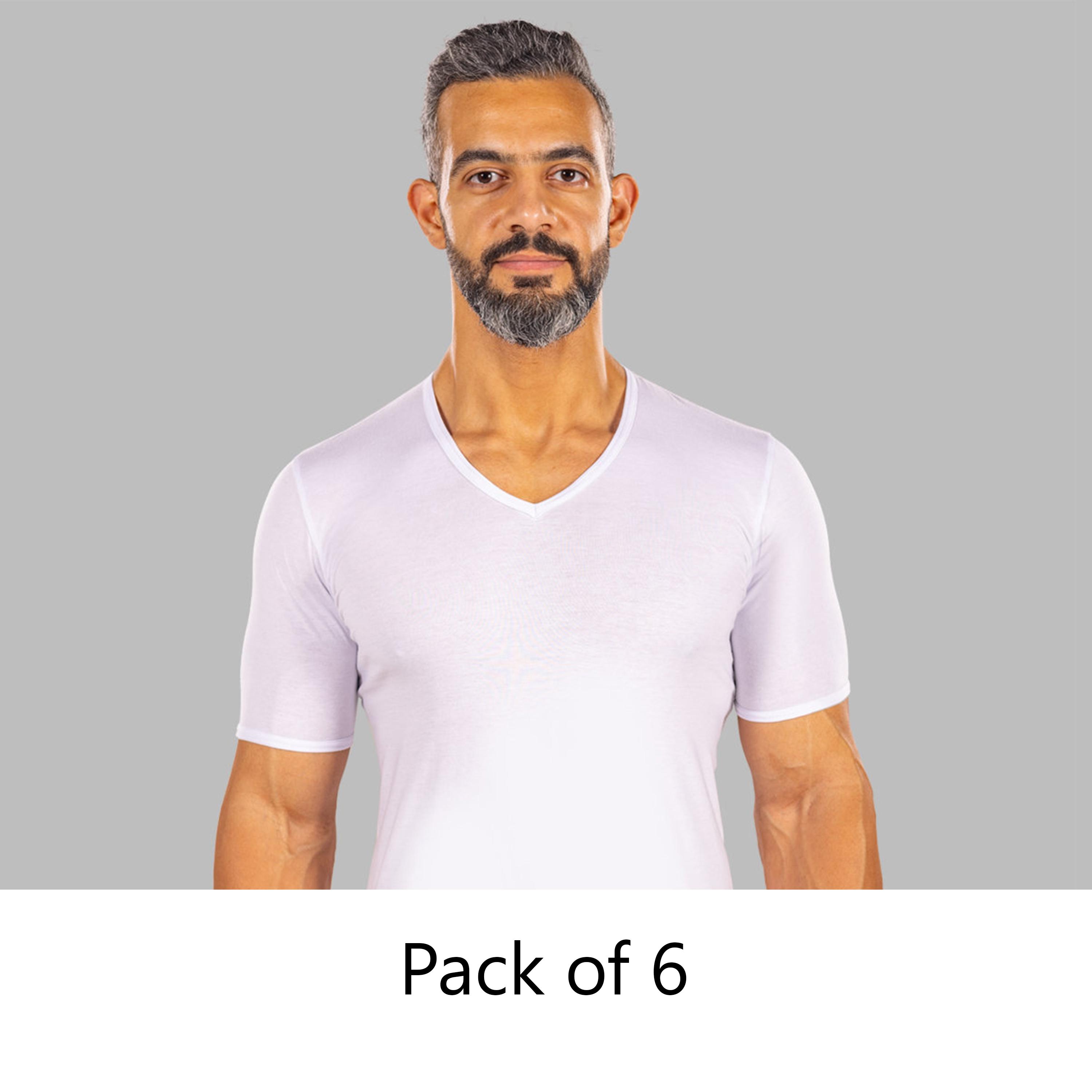 Drosh Pack of 6 White V-Neck Short Sleeves Men's Under T-Shirt-men-arabicclothing-thobeinner-image-1