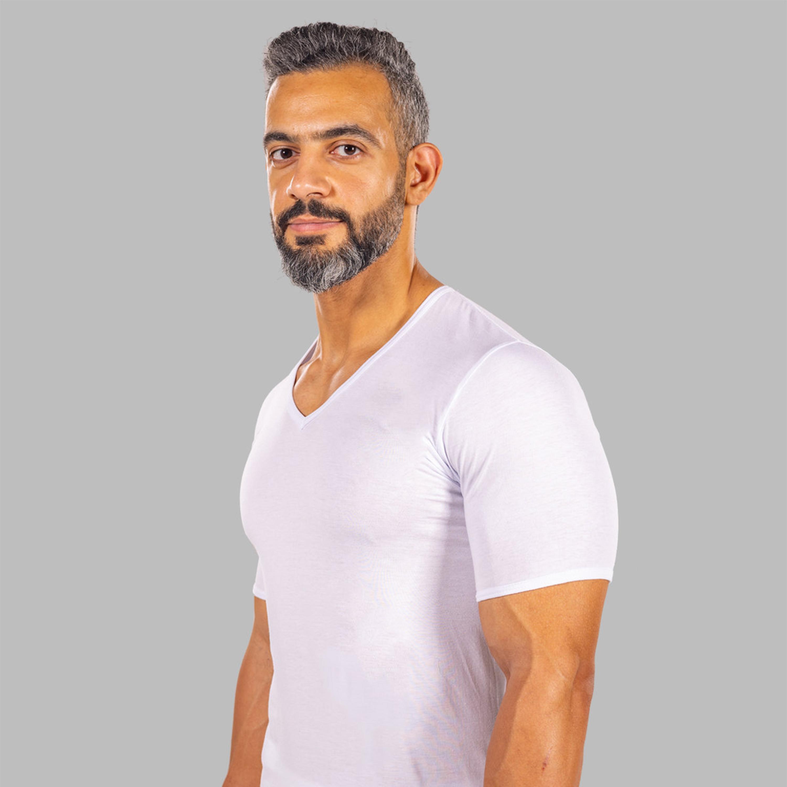 Drosh Pack of 6 White V-Neck Short Sleeves Men's Under T-Shirt-men-arabicclothing-thobeinner-image-2