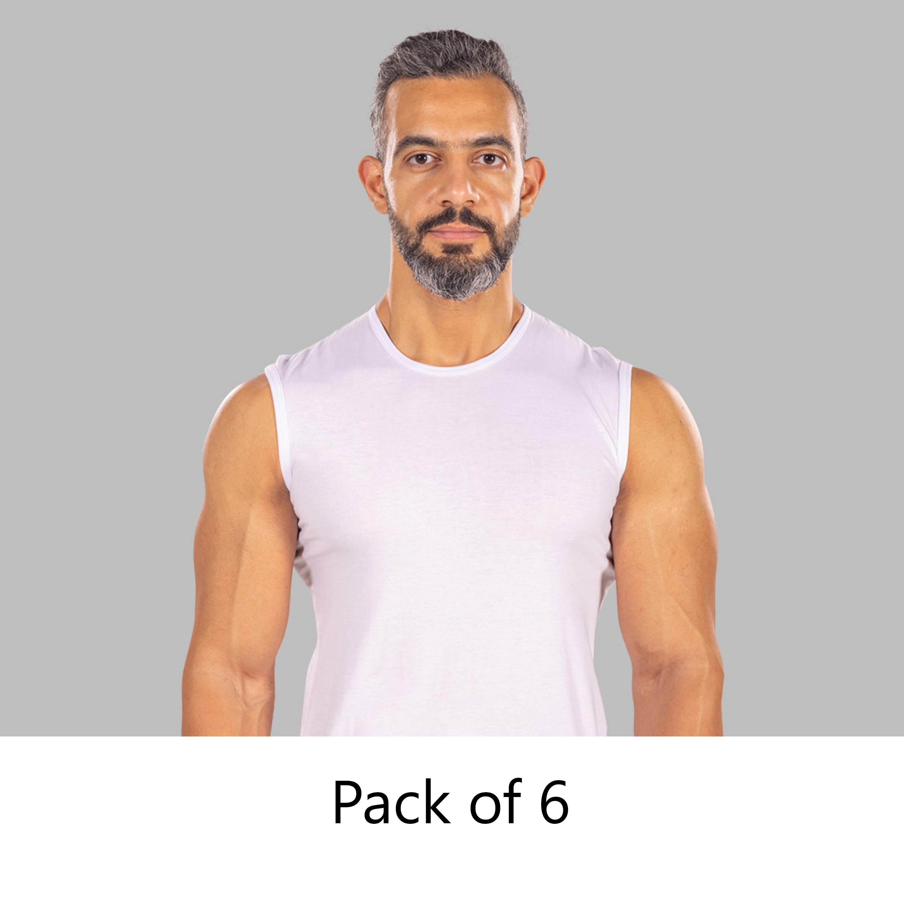Drosh Pack of 6 White Round Neck Sleeveless Men's Vest-men-clothing-innerwear-vests-image-1