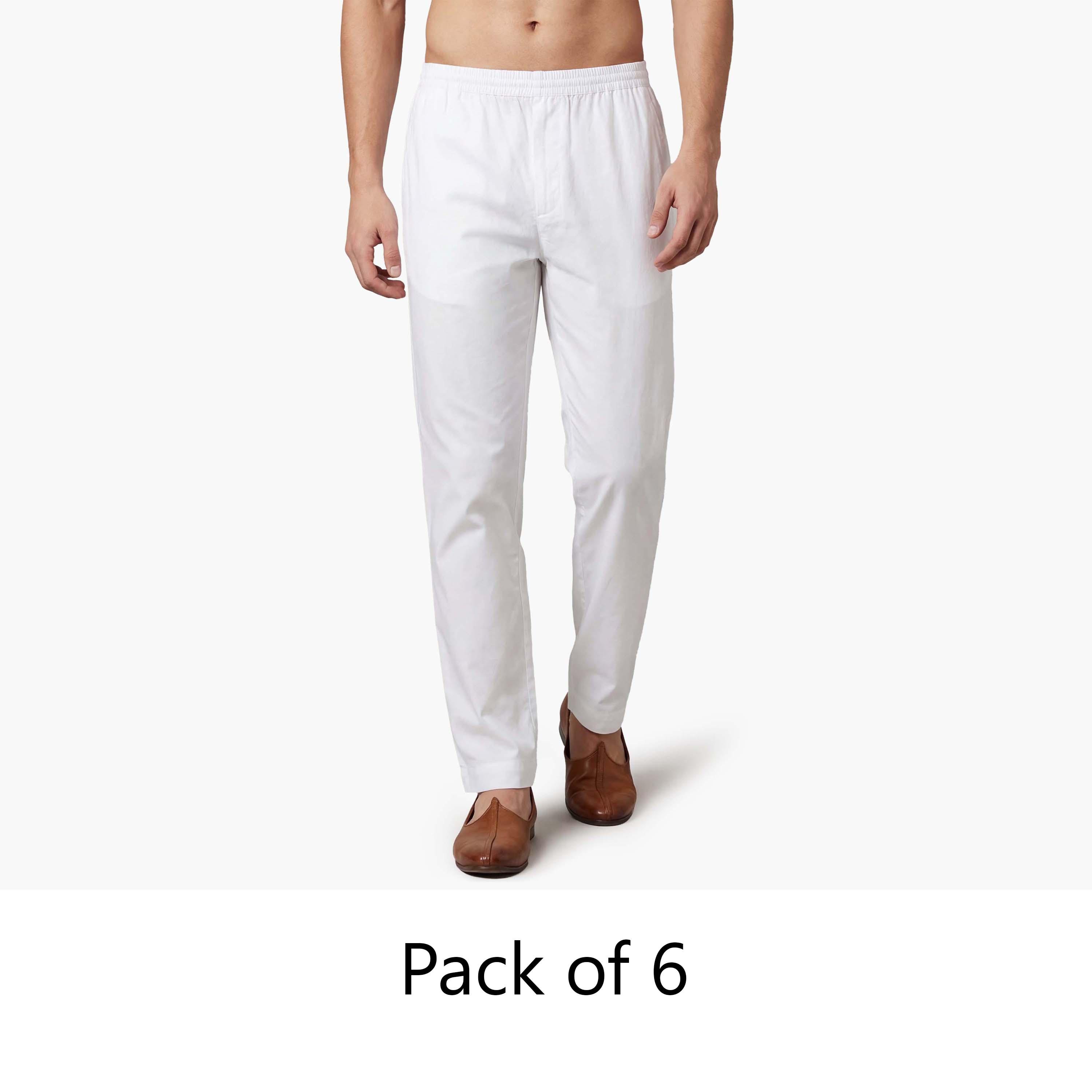 Drosh Pack of 6 White Men's Pants Without Patch-men-clothing-bottoms-trousersandchinos-trousers-image-1