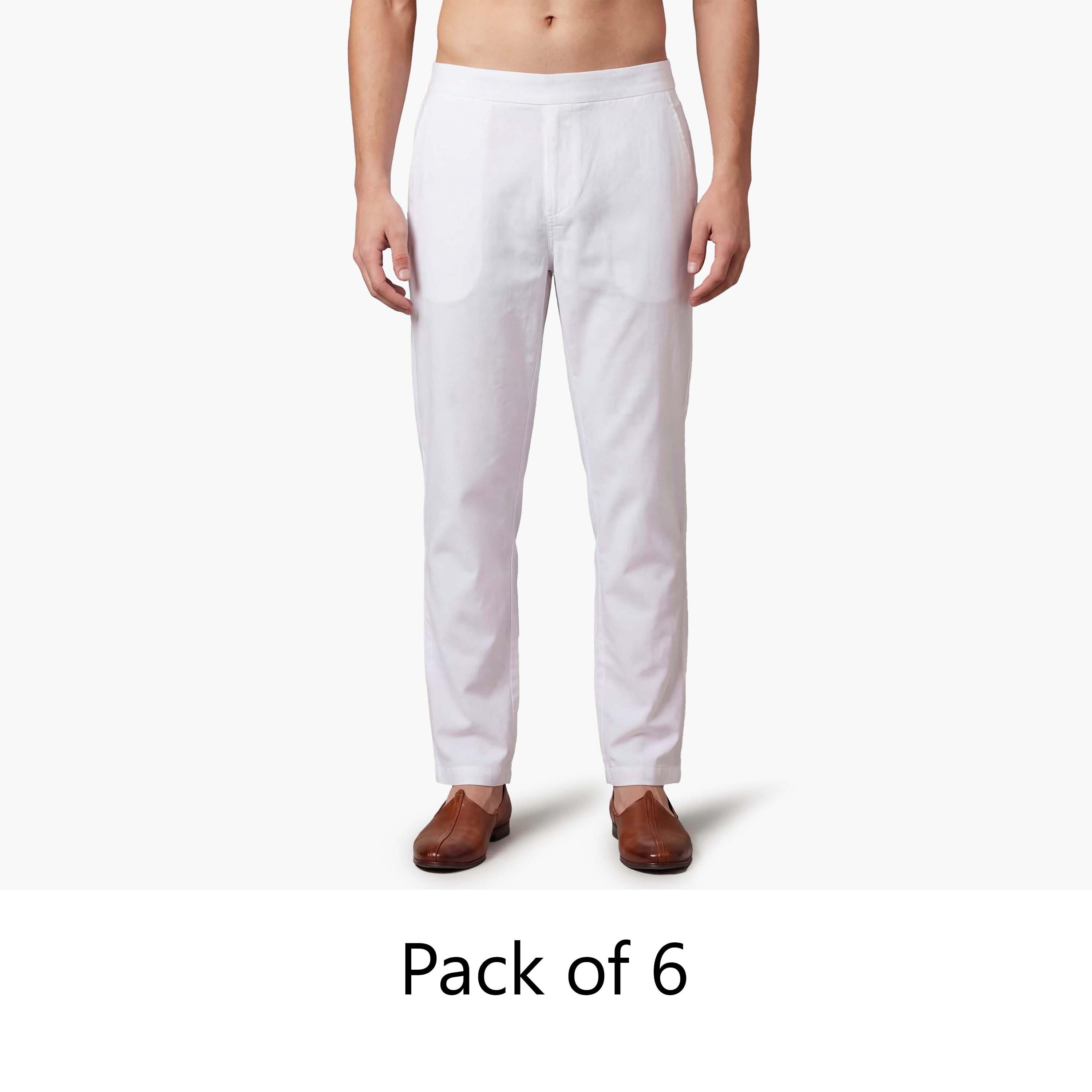 Drosh Pack of 6 White Men's Pants Without Patch-men-clothing-bottoms-trousersandchinos-trousers-image-1