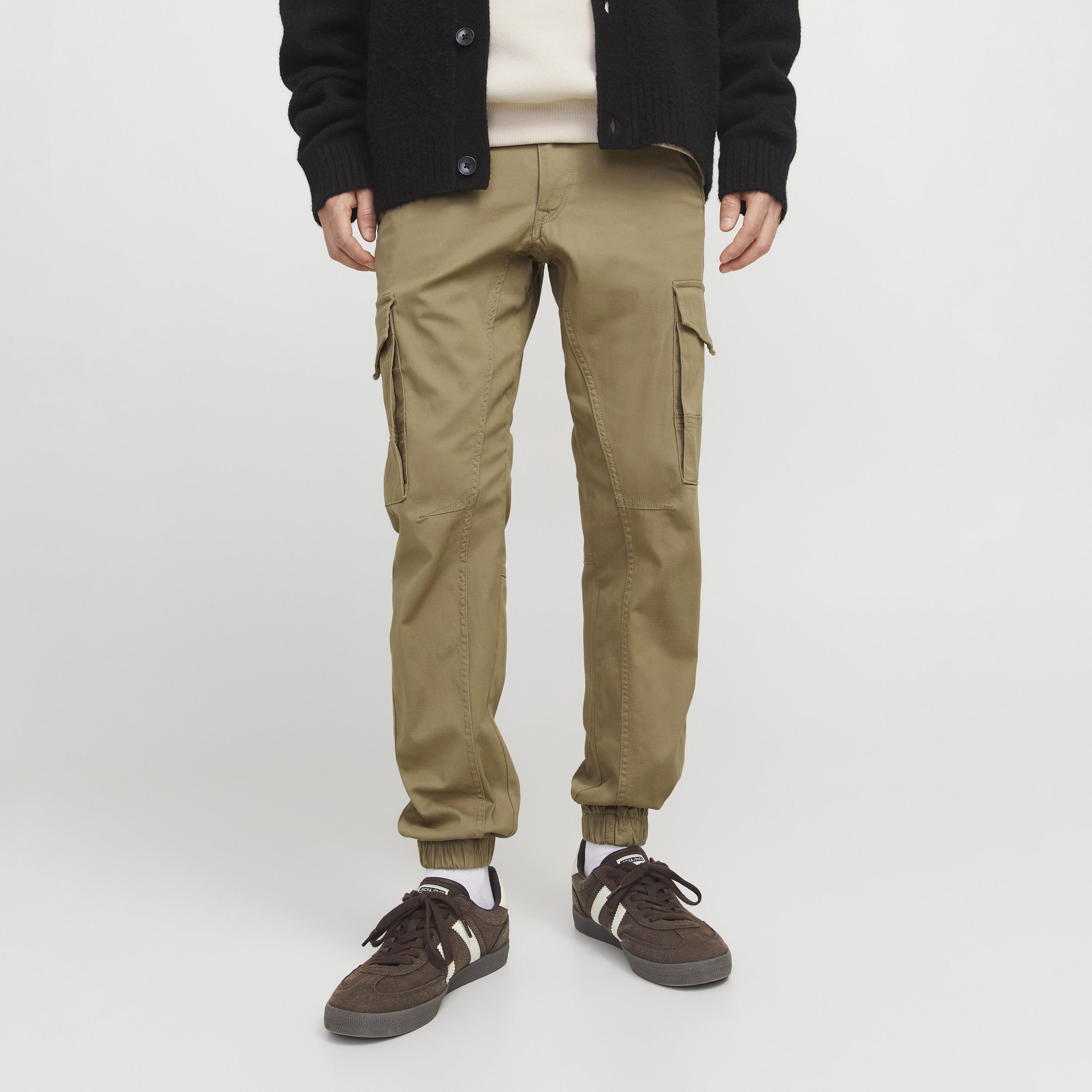 بنطال كارجو رجالي سادة بخصر متوسط الارتفاع مع زر وسحاب للإغلاق من جاك آند جونز-men-clothing-bottoms-trousersandchinos-trousers-image-1