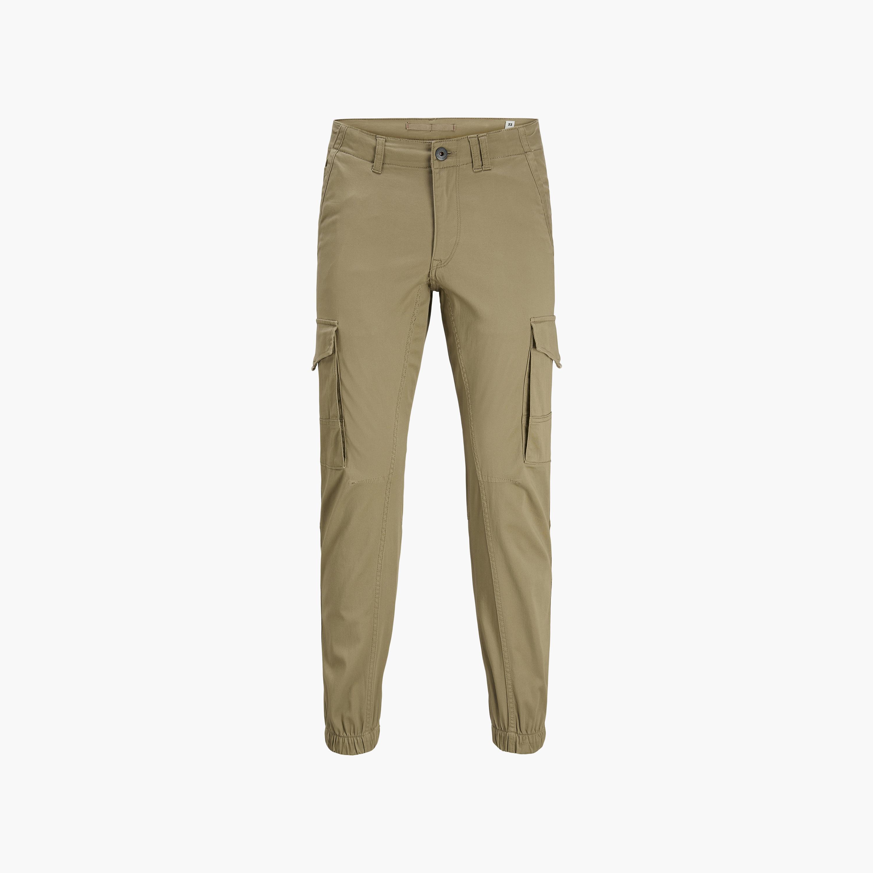 بنطال كارجو رجالي سادة بخصر متوسط الارتفاع مع زر وسحاب للإغلاق من جاك آند جونز-men-clothing-bottoms-trousersandchinos-trousers-image-7