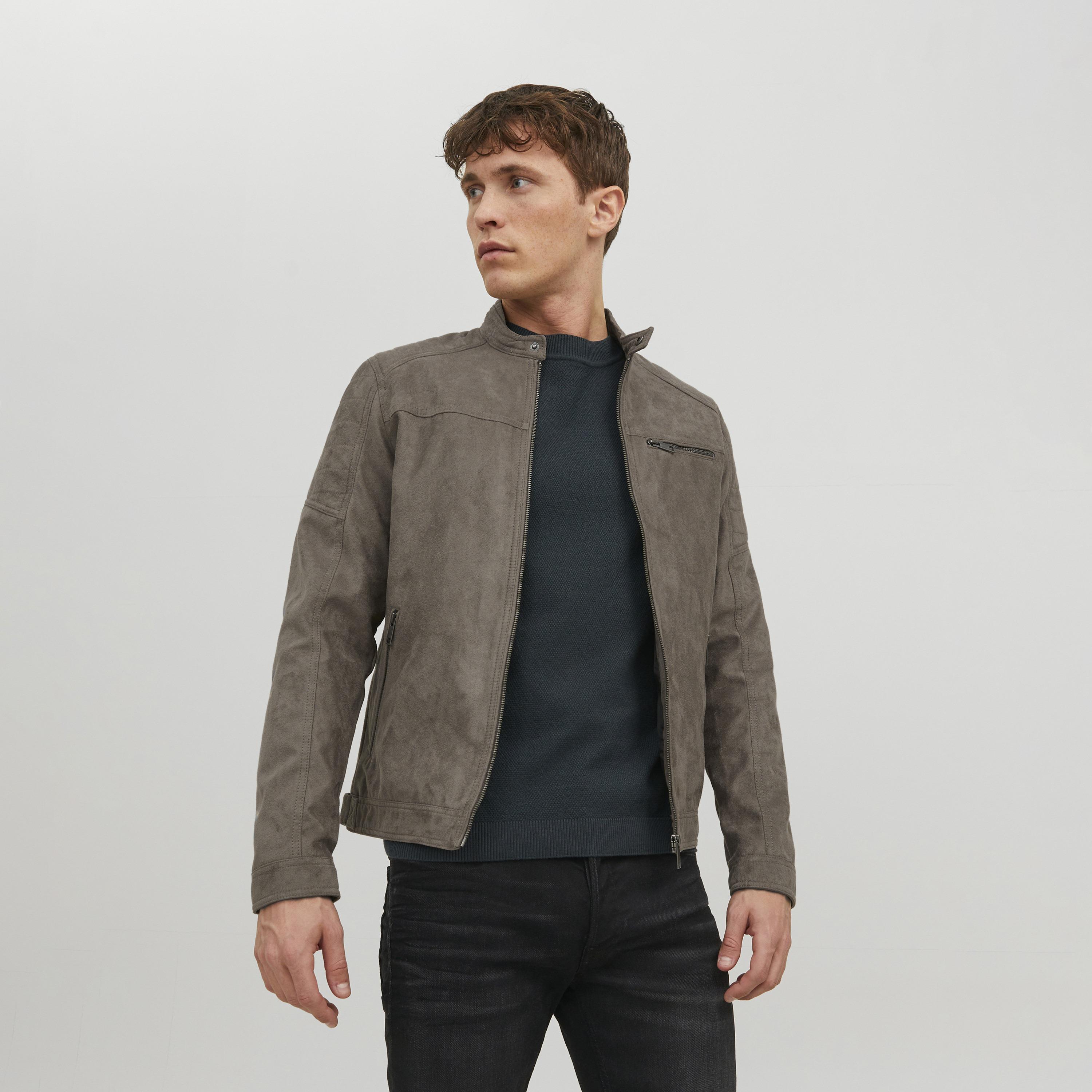 Jack & Jones Plain Stand Collar Long Sleeves Men's Biker Jacket-men-clothing-jacketsandblazers-jackets-image-1