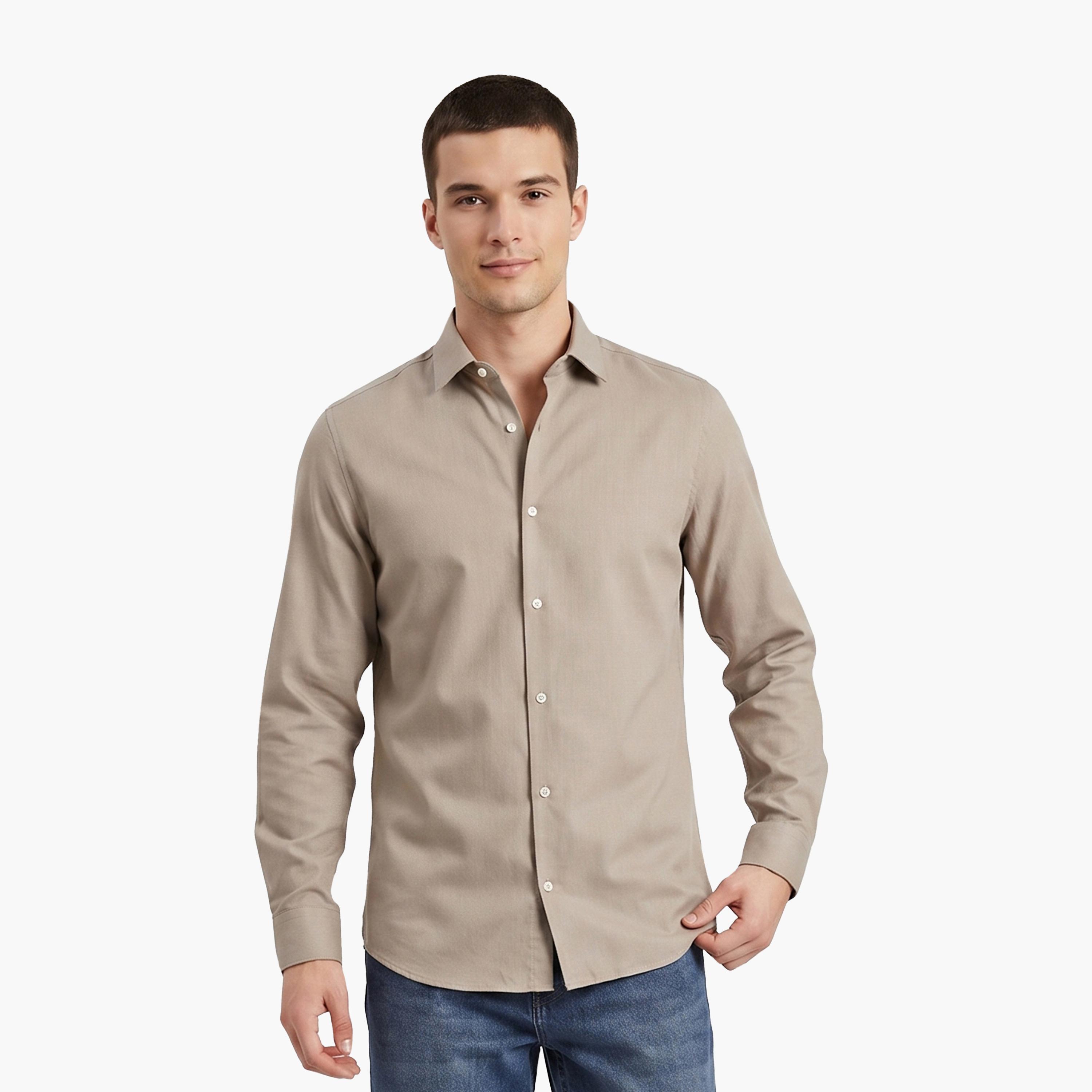 Jack & Jones Slim Fit Plain Spread Collar Long Sleeves Men's Shirt-men-clothing-shirts-image-8
