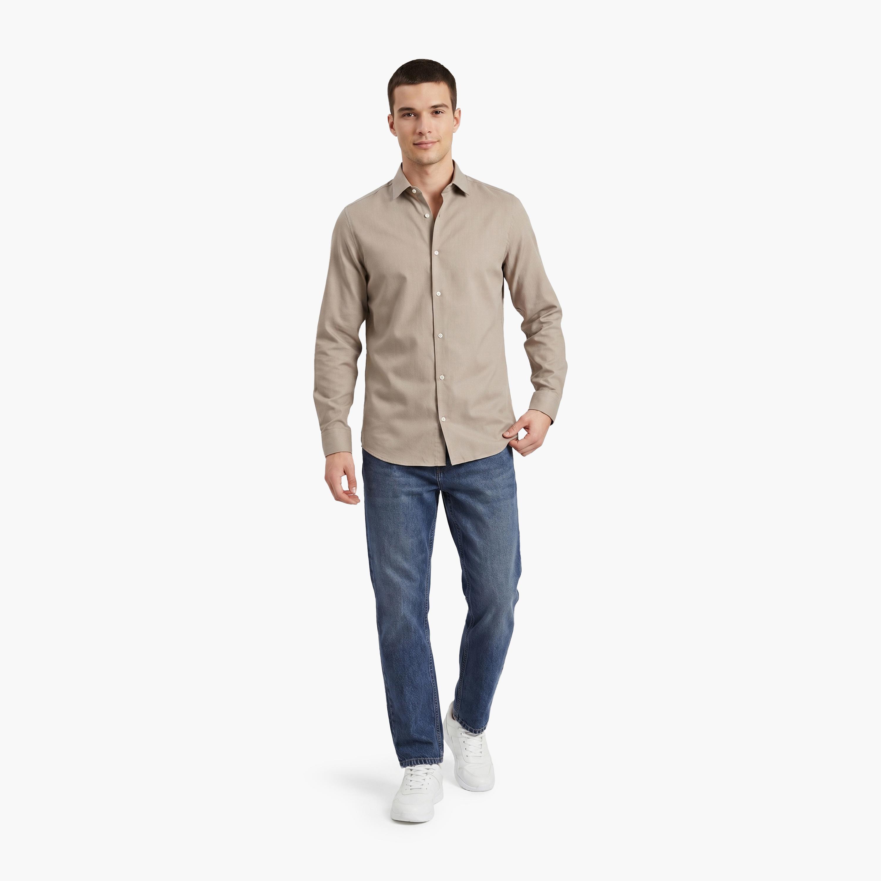 Jack & Jones Slim Fit Plain Spread Collar Long Sleeves Men's Shirt-men-clothing-shirts-image-2