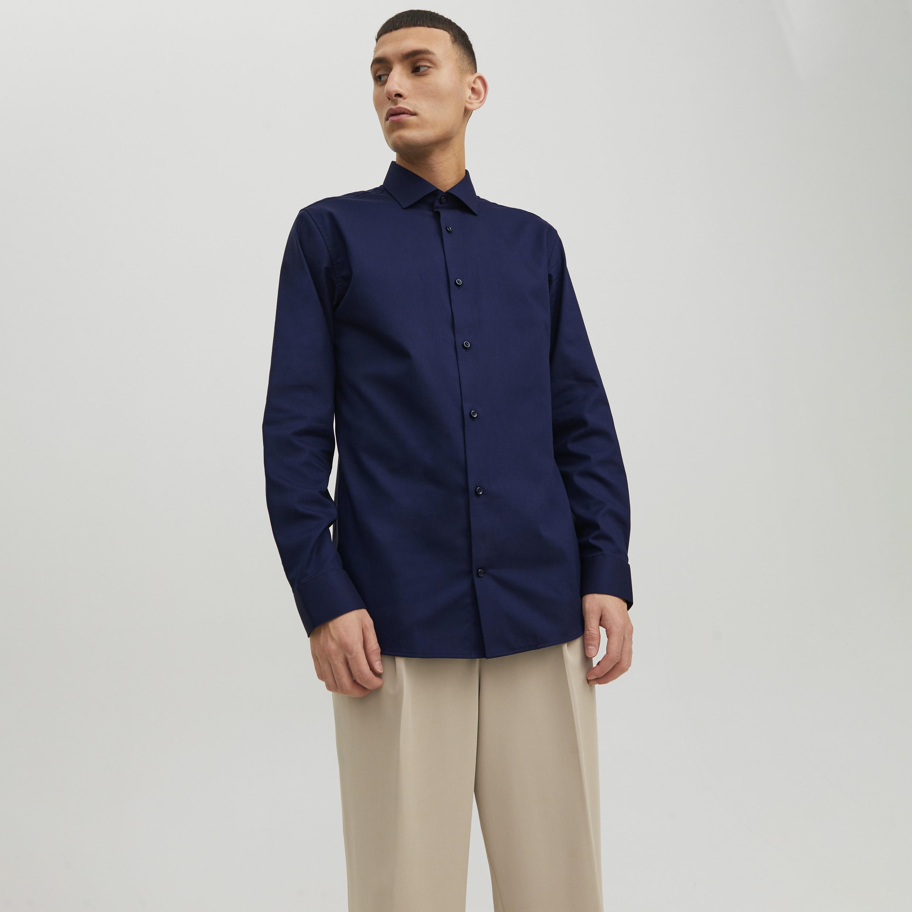 Jack & Jones Slim Fit Plain Spread Collar Long Sleeves Men's Shirt-men-clothing-shirts-image-1