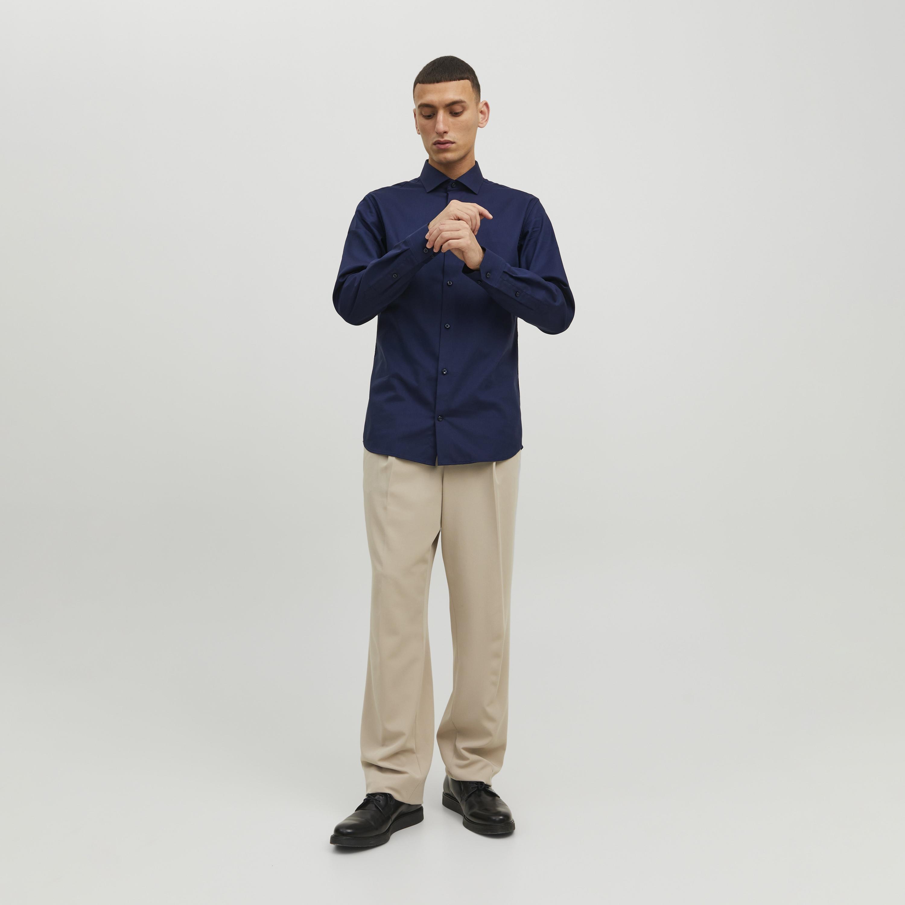 Jack & Jones Slim Fit Plain Spread Collar Long Sleeves Men's Shirt-men-clothing-shirts-image-2