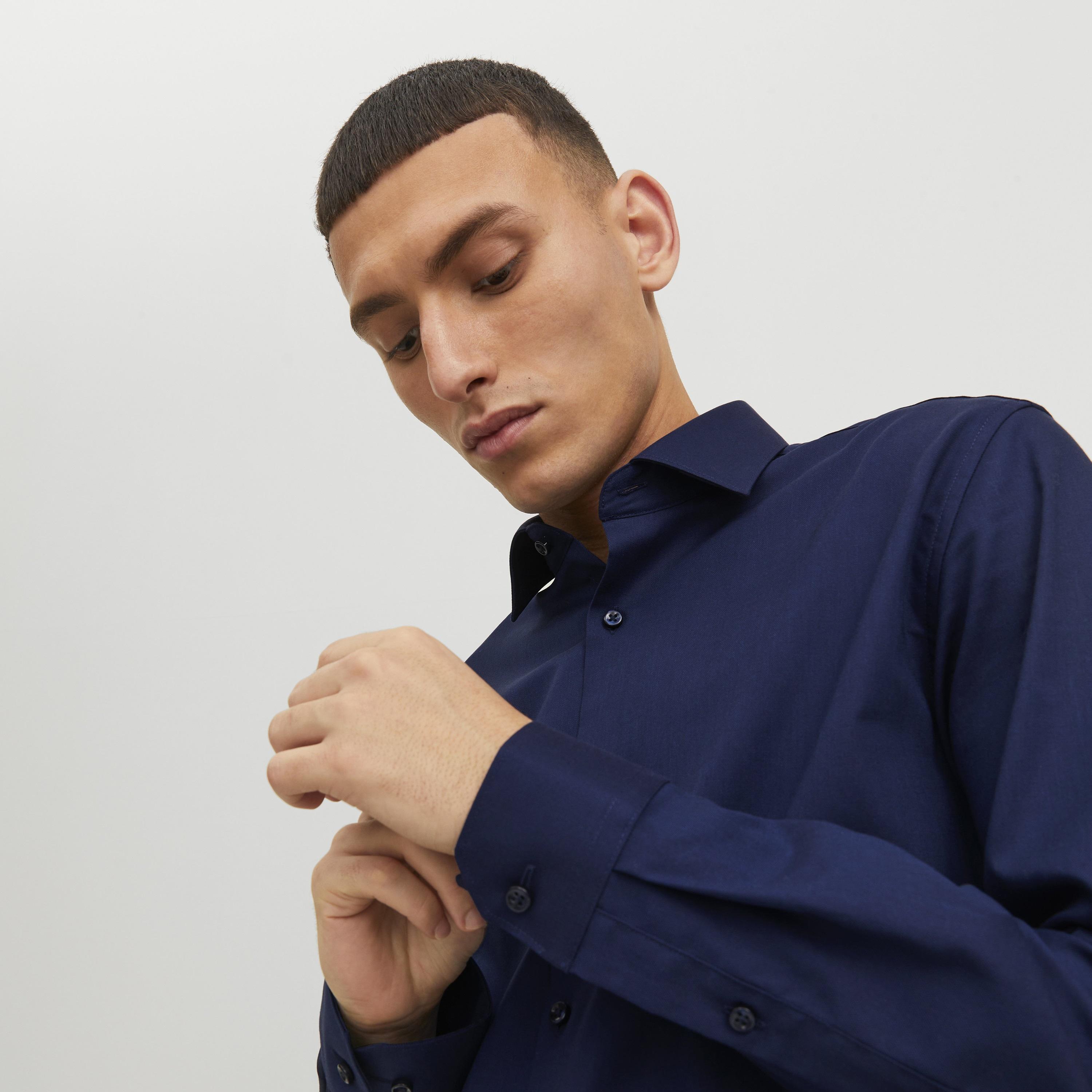 Jack & Jones Slim Fit Plain Spread Collar Long Sleeves Men's Shirt-men-clothing-shirts-image-3