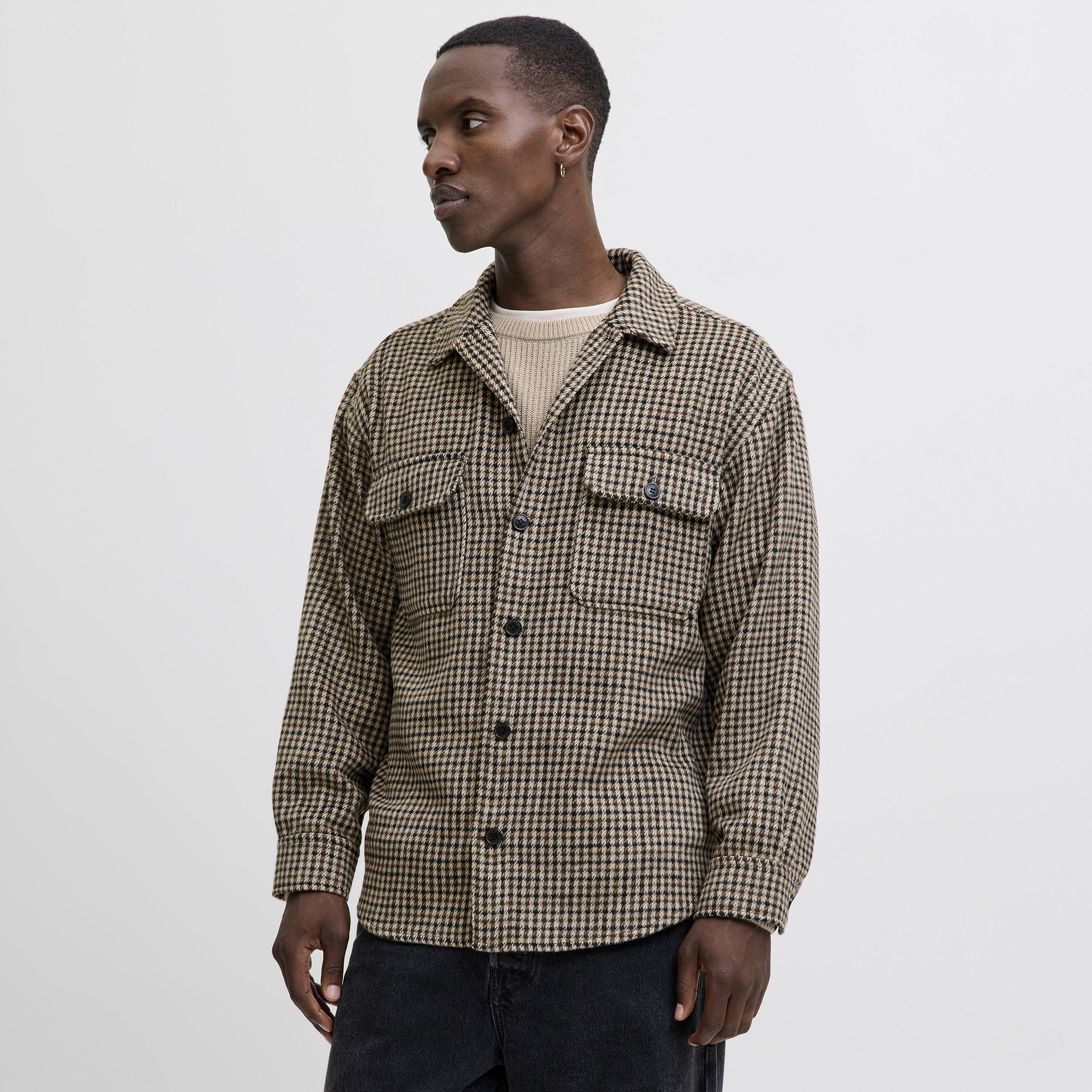 Jack & Jones Regular Fit Checked Spread Collar Long Sleeves Men's Shacket-men-clothing-shirts-image-1