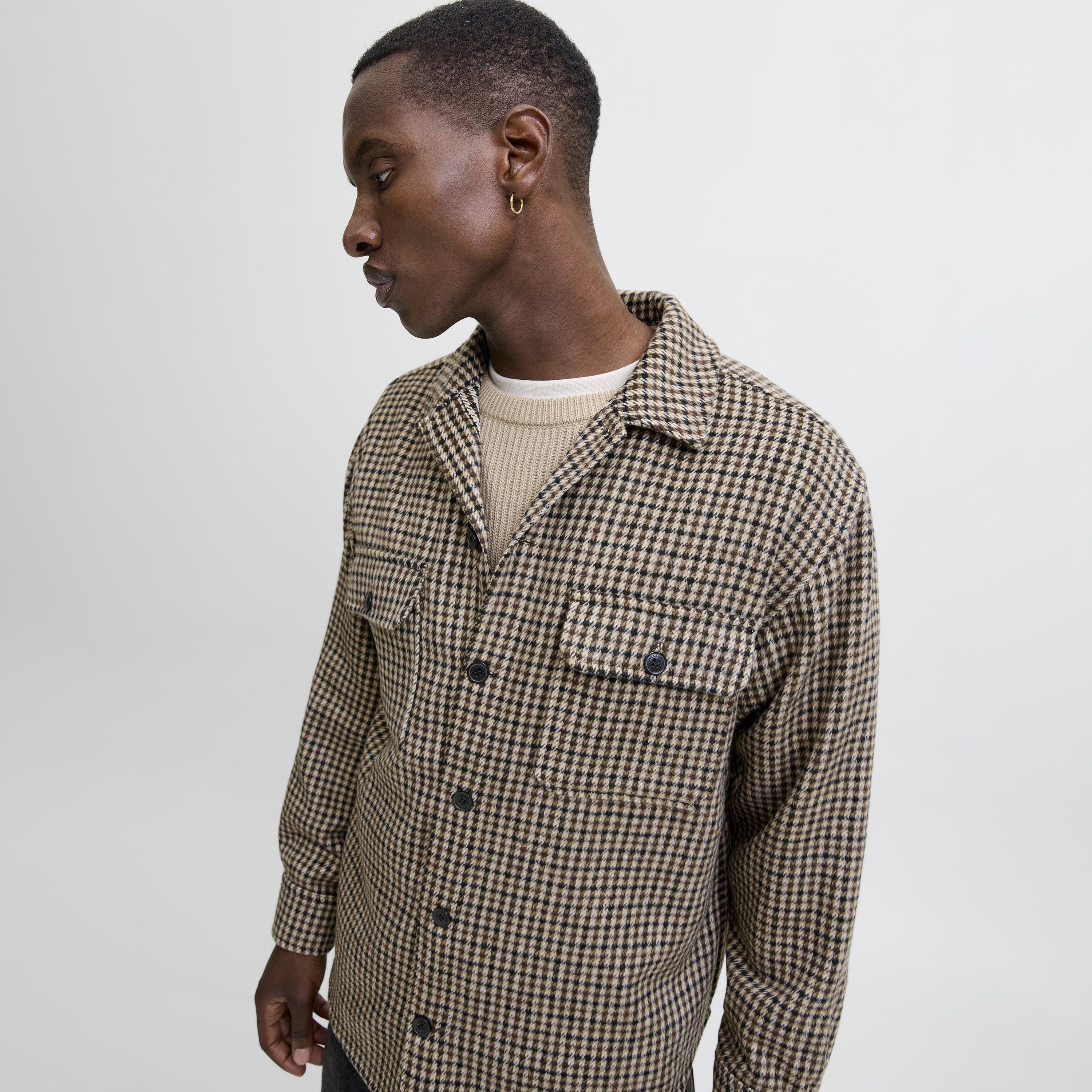 Jack & Jones Regular Fit Checked Spread Collar Long Sleeves Men's Shacket-men-clothing-shirts-image-3