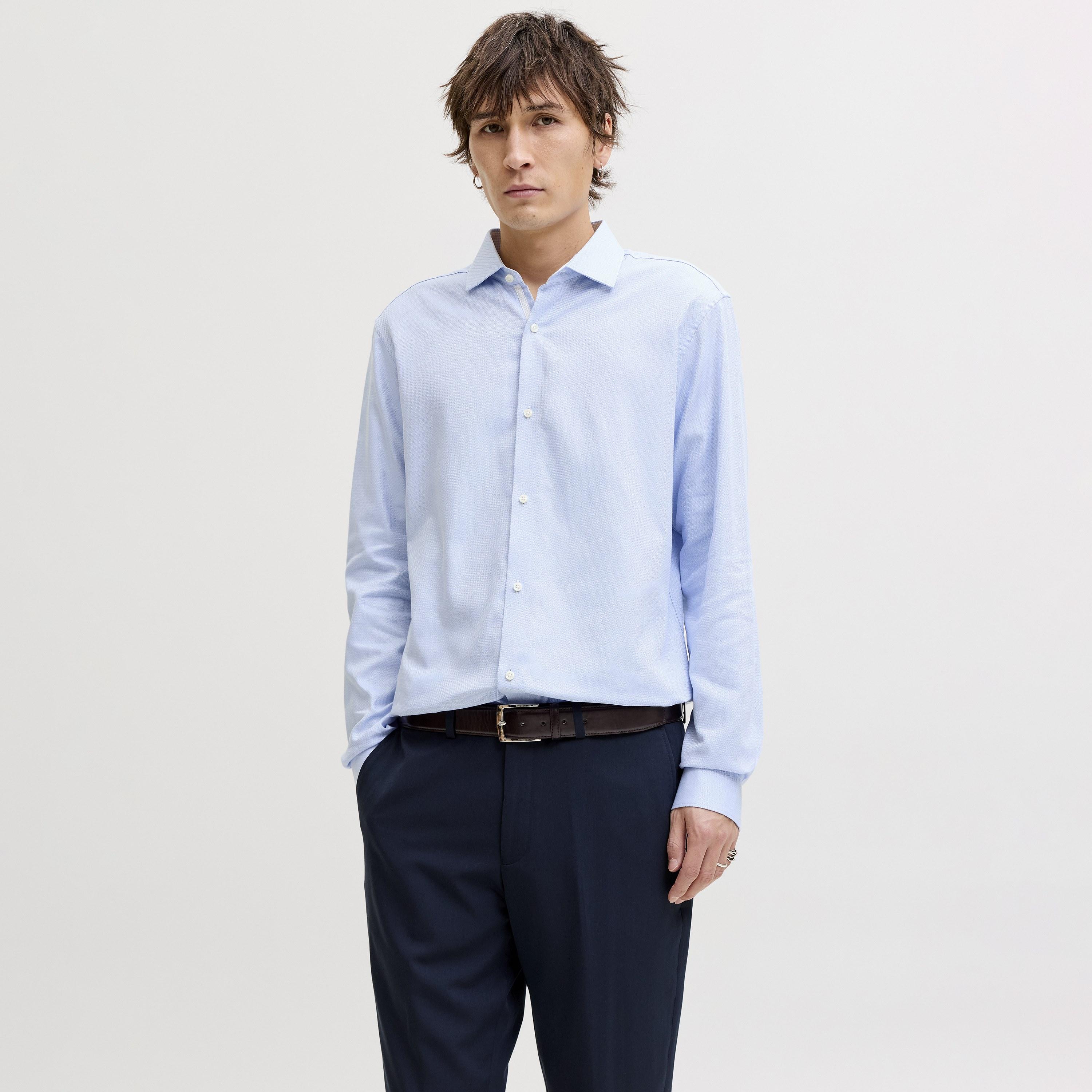 Jack & Jones Slim Fit Textured Spread Collar Long Sleeves Men's Shirt-men-clothing-shirts-image-1
