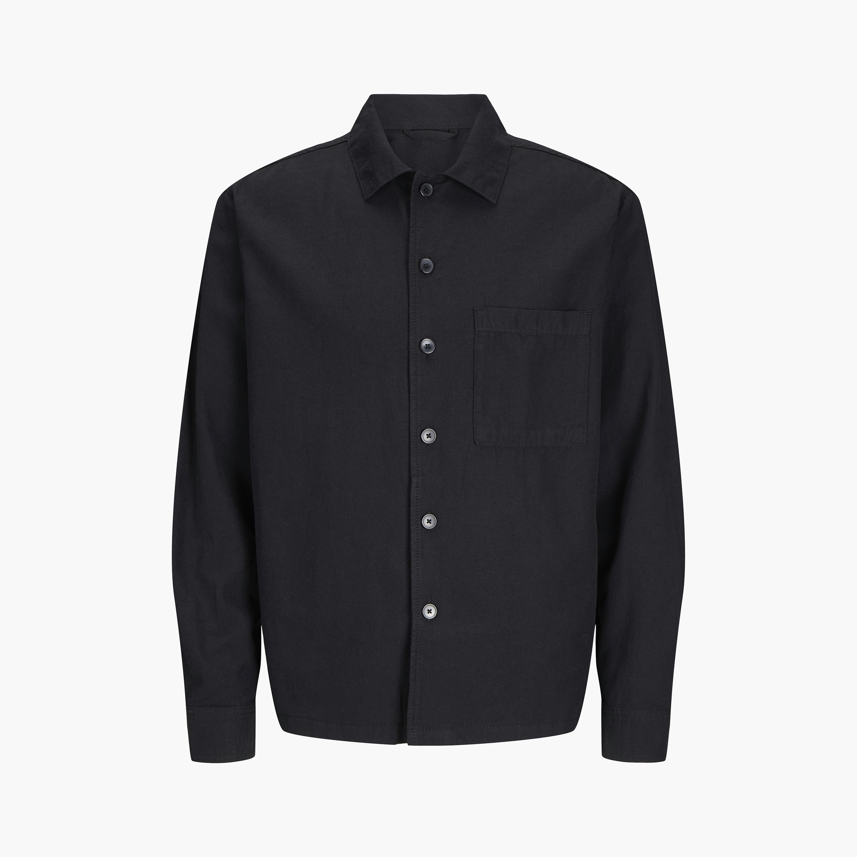 قميص رجالي بقصة مريحة (ريلاكسد فيت) سادة بياقة مفرودة وأكمام طويلة من جاك آند جونز-men-clothing-shirts-image-5