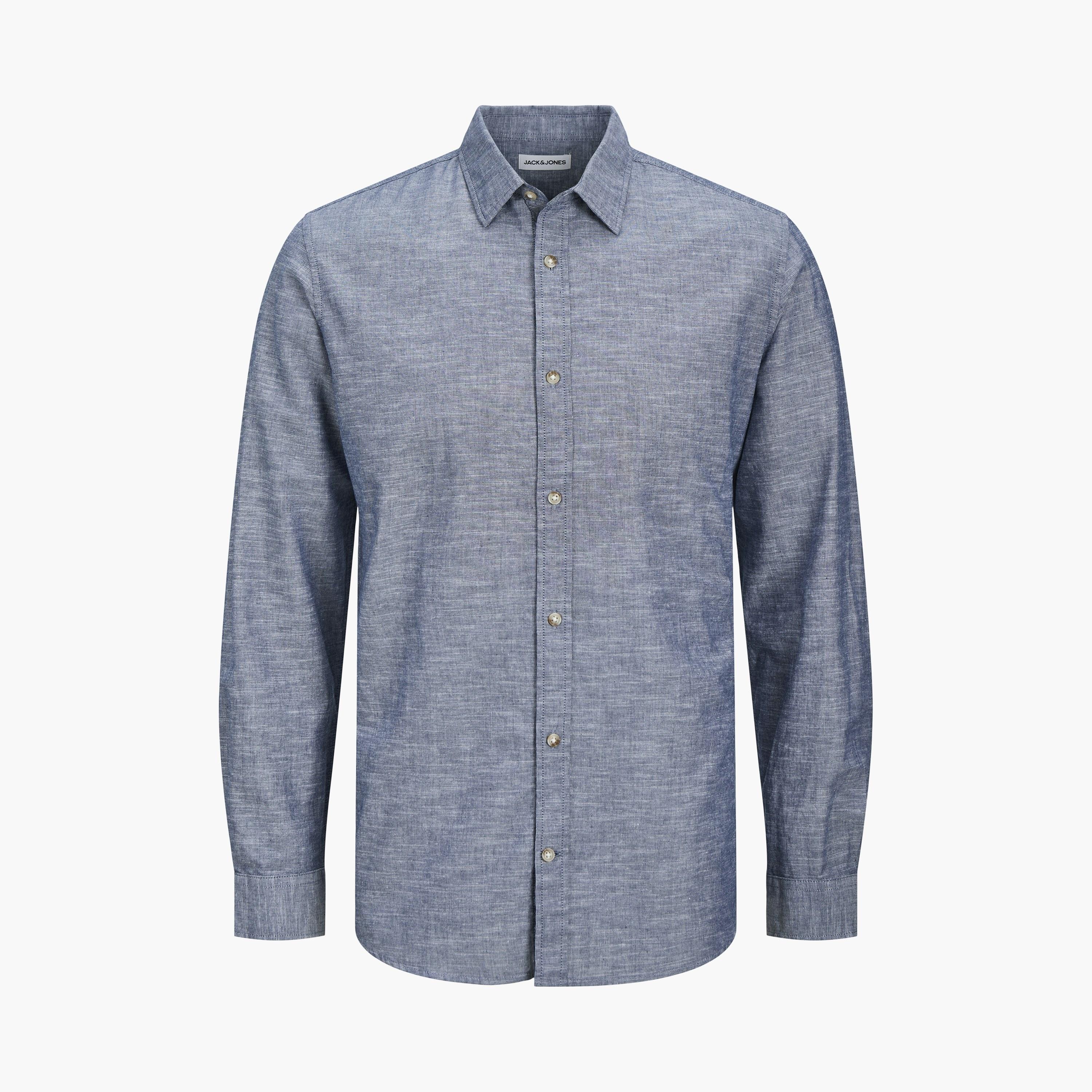 قميص رجالي بقصة مريحة (ريلاكسد فيت) سادة بياقة مفرودة وأكمام طويلة من جاك آند جونز-men-clothing-shirts-image-22