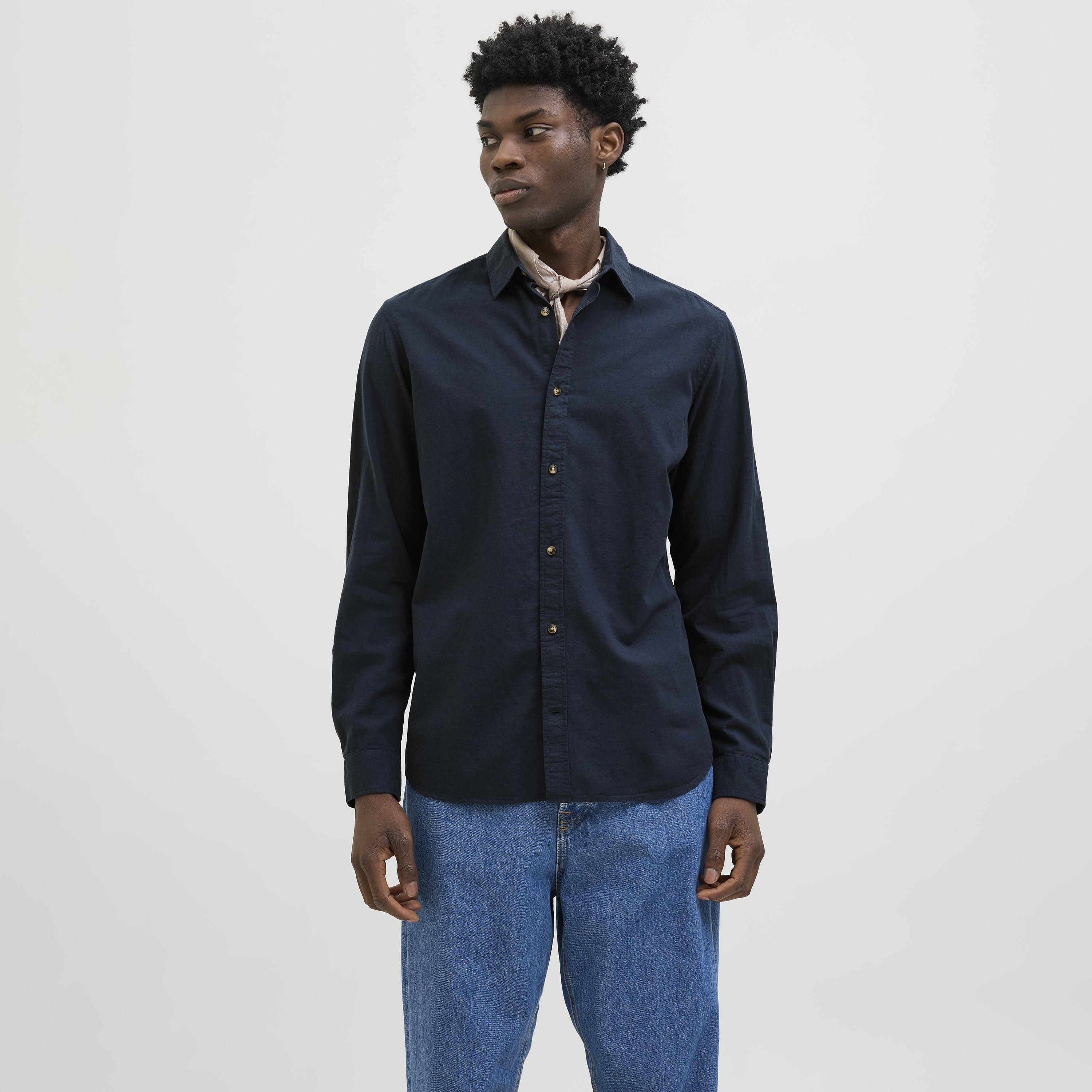 Jack & Jones Relaxed Fit Plain Spread Collar Long Sleeves Men's Shirt-men-clothing-shirts-image-1