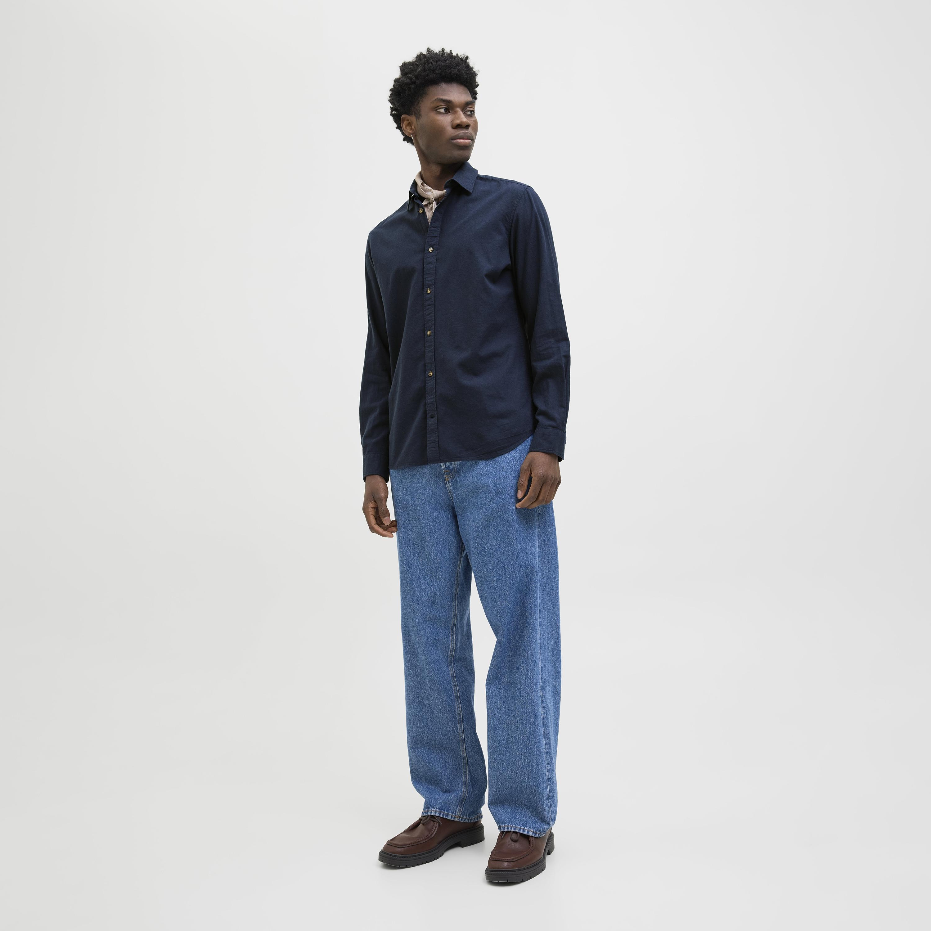 Jack & Jones Relaxed Fit Plain Spread Collar Long Sleeves Men's Shirt-men-clothing-shirts-image-2