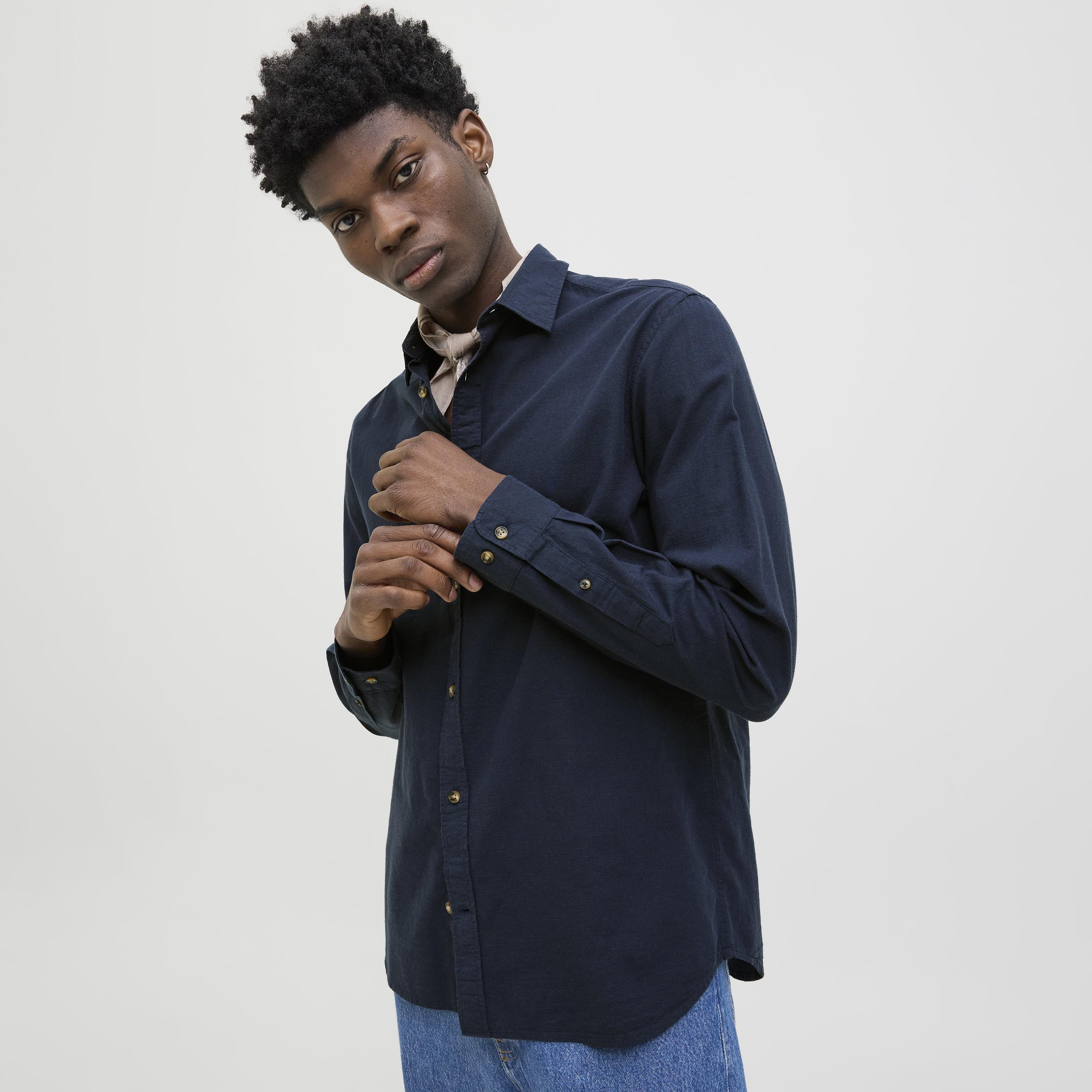 Jack & Jones Relaxed Fit Plain Spread Collar Long Sleeves Men's Shirt-men-clothing-shirts-image-3