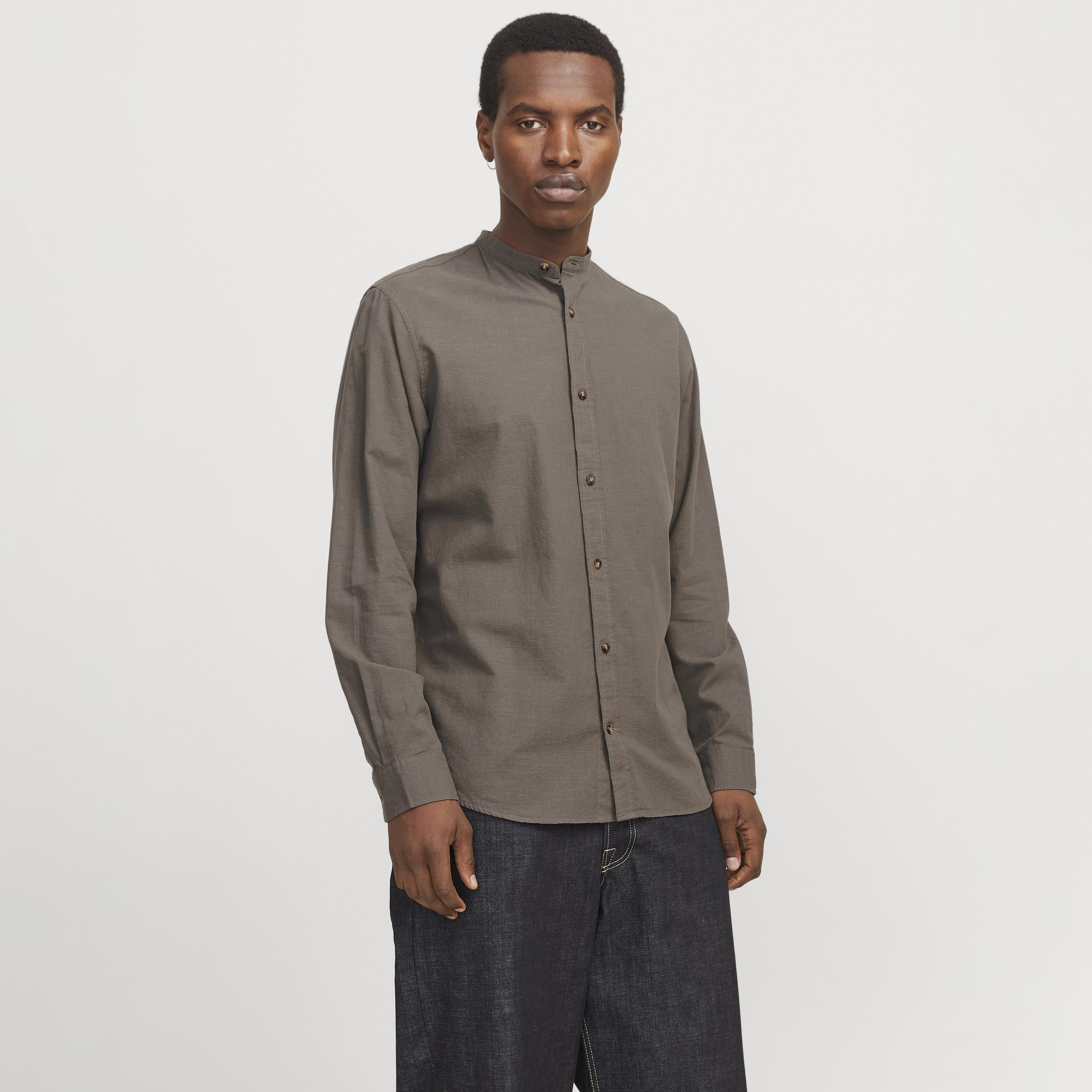 Jack & Jones Relaxed Fit Plain Band Collar Long Sleeves Men's Shirt-men-clothing-shirts-image-5