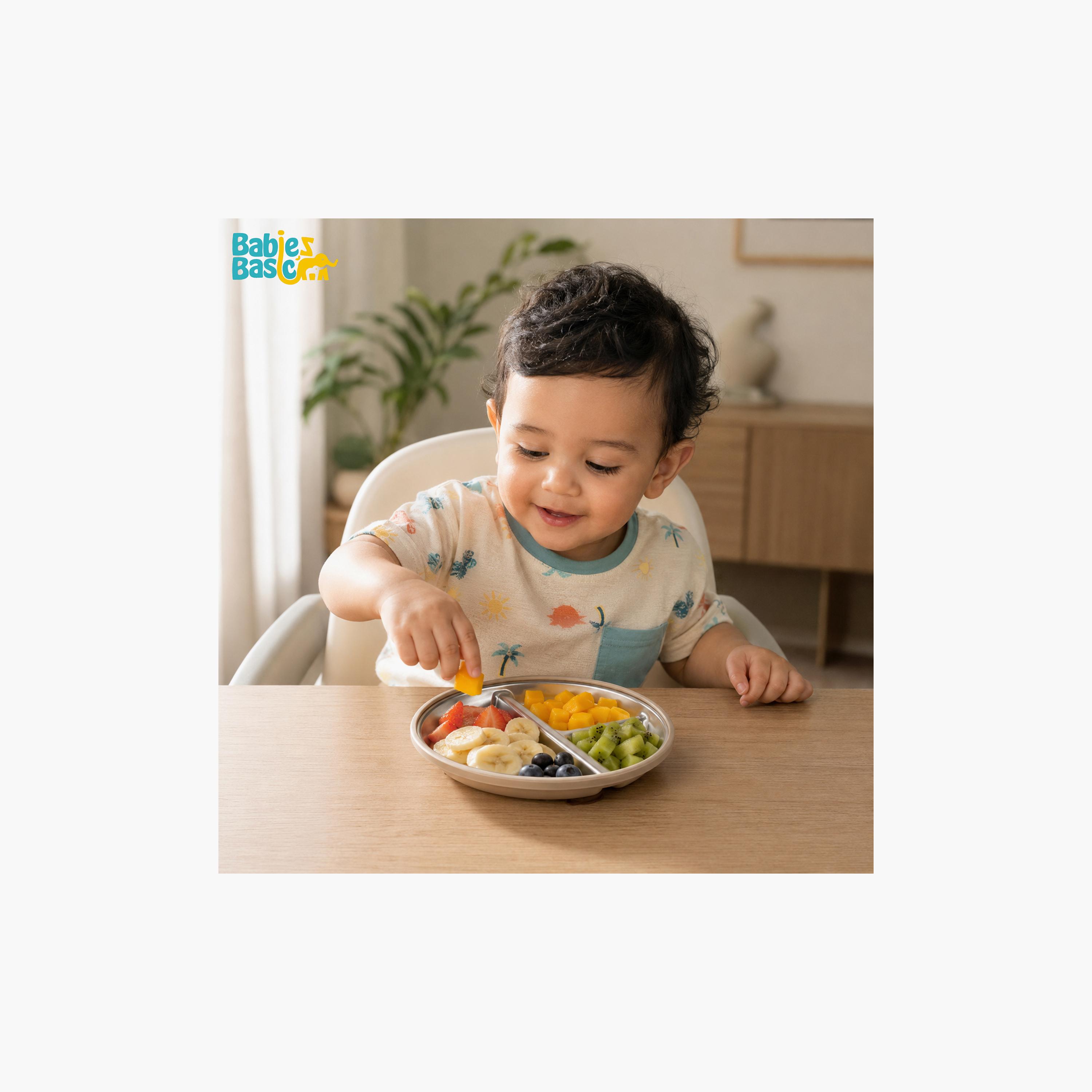 Babies Basic 3-Compartment Stainless Steel Plate with Silicone Suction Sleeve-baby-feeding-mealtimeessentials-image-3