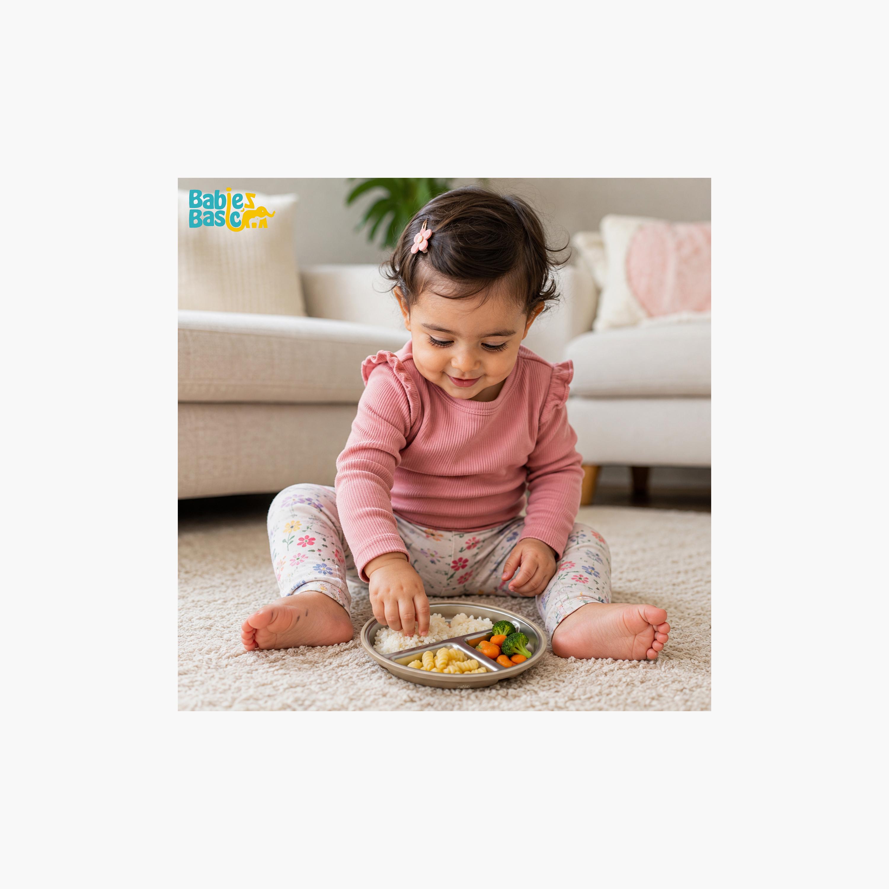 Babies Basic 3-Compartment Stainless Steel Plate with Silicone Suction Sleeve-baby-feeding-mealtimeessentials-image-4
