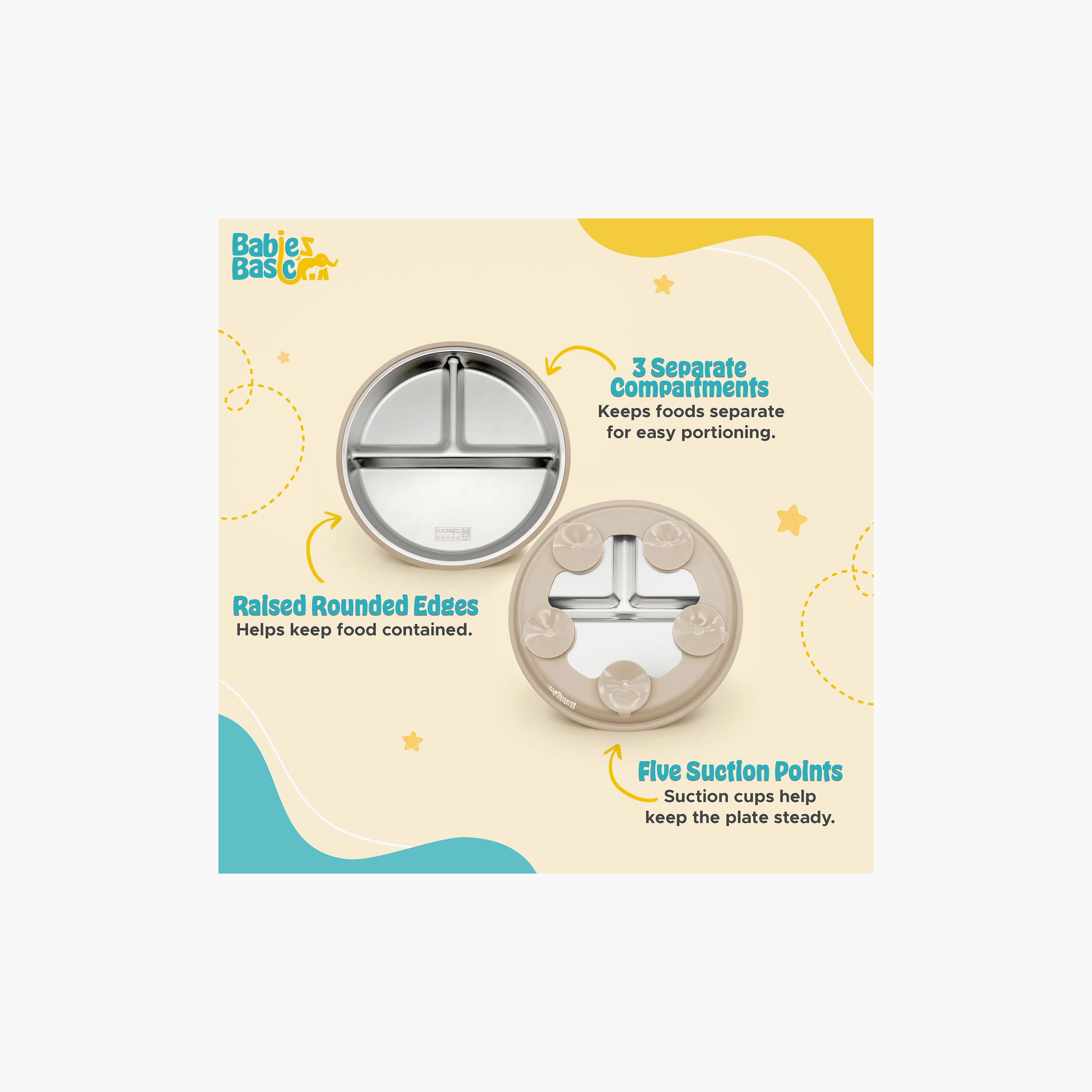 Babies Basic 3-Compartment Stainless Steel Plate with Silicone Suction Sleeve-baby-feeding-mealtimeessentials-image-5