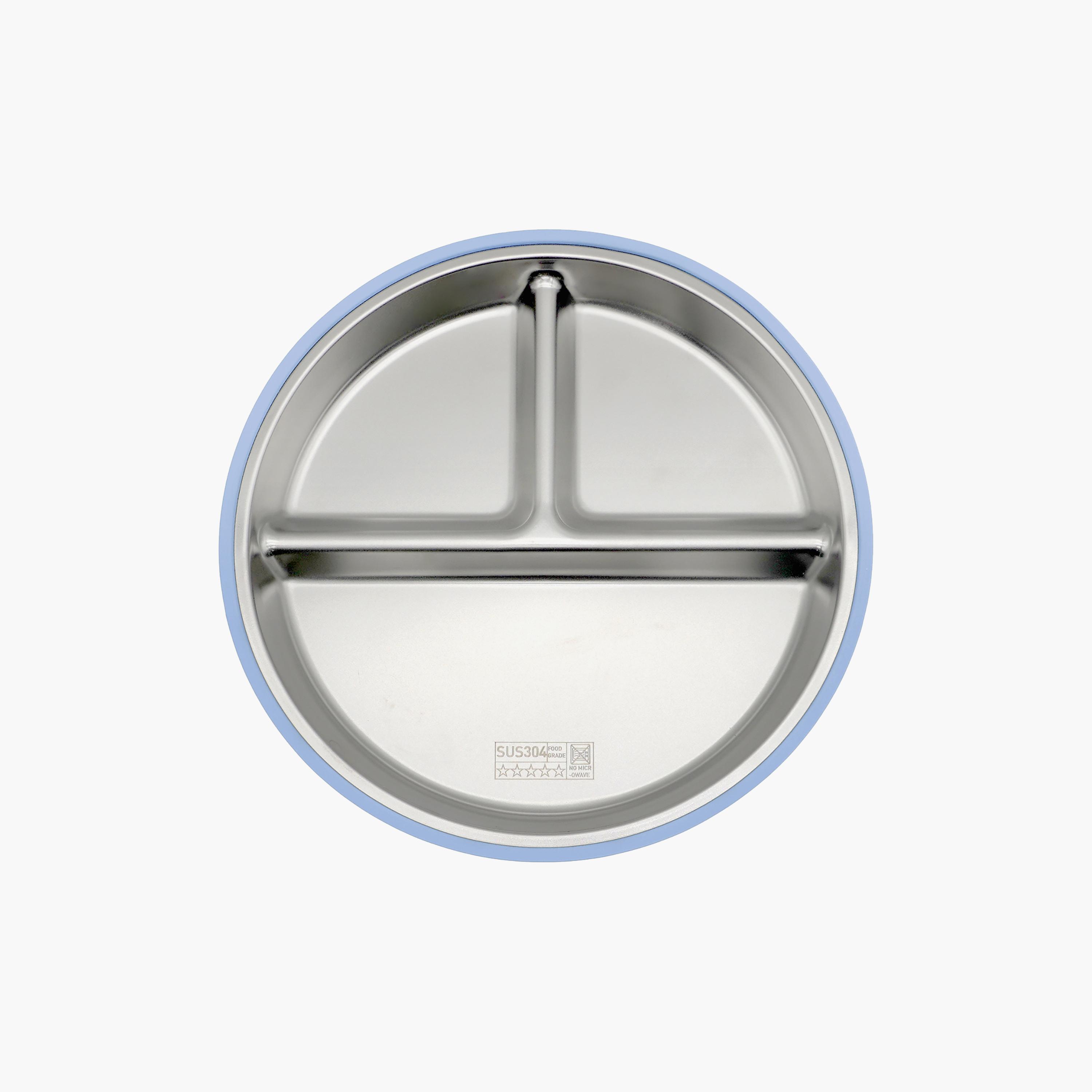 طبق ستانلس ستيل 3 أقسام مع قاعدة سيليكون لاصقة من بيبيز بيزك-baby-feeding-mealtimeessentials-image-1