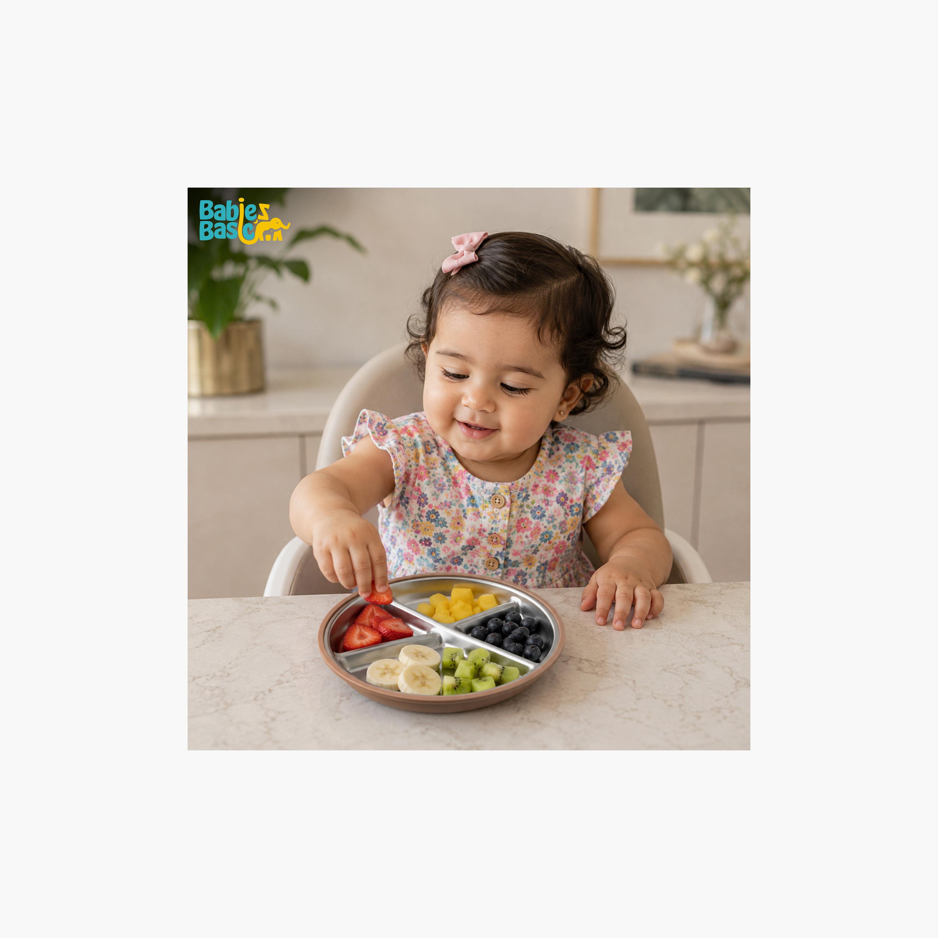 Babies Basic 3-Compartment Stainless Steel Plate with Silicone Suction Sleeve-baby-feeding-mealtimeessentials-image-3