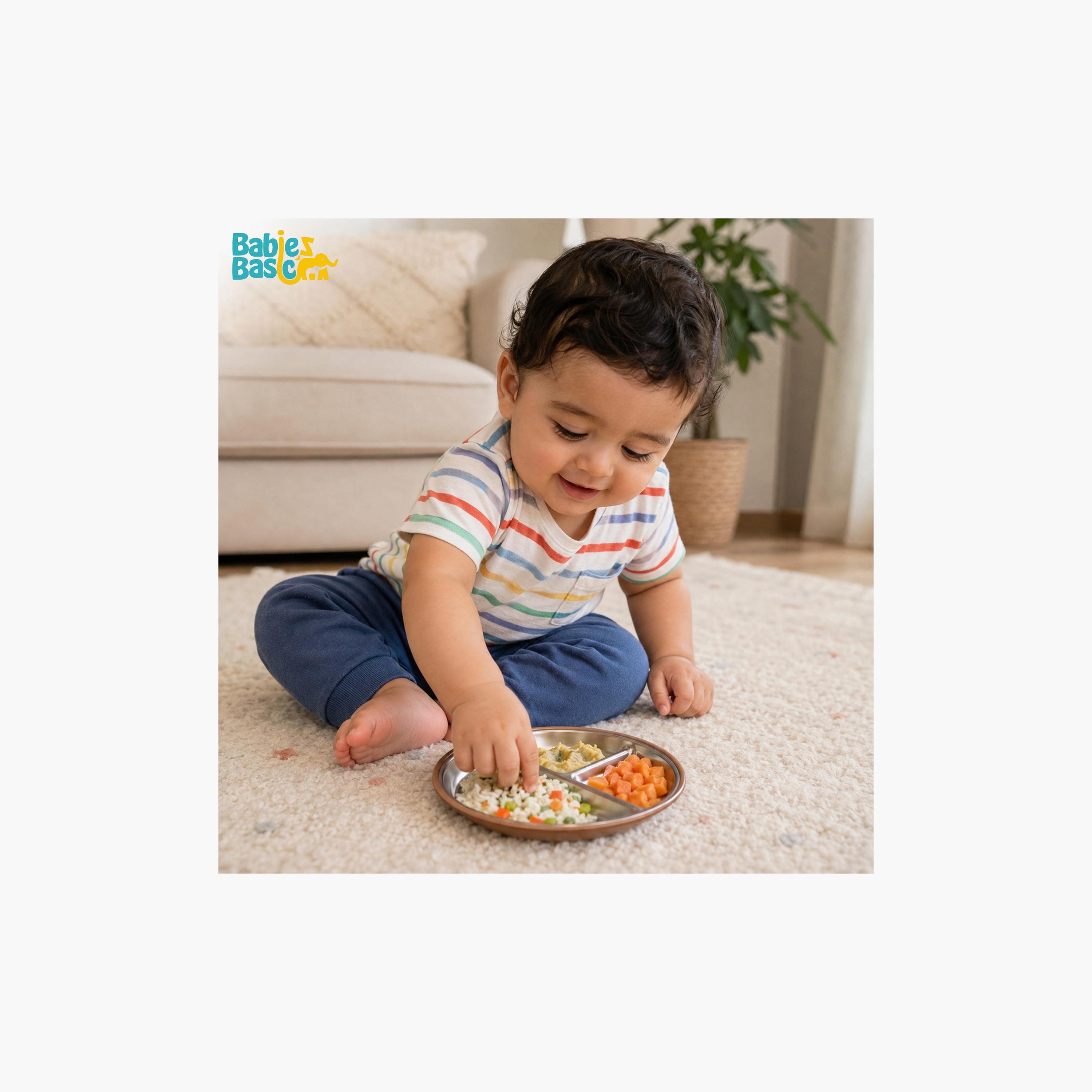 Babies Basic 3-Compartment Stainless Steel Plate with Silicone Suction Sleeve-baby-feeding-mealtimeessentials-image-4