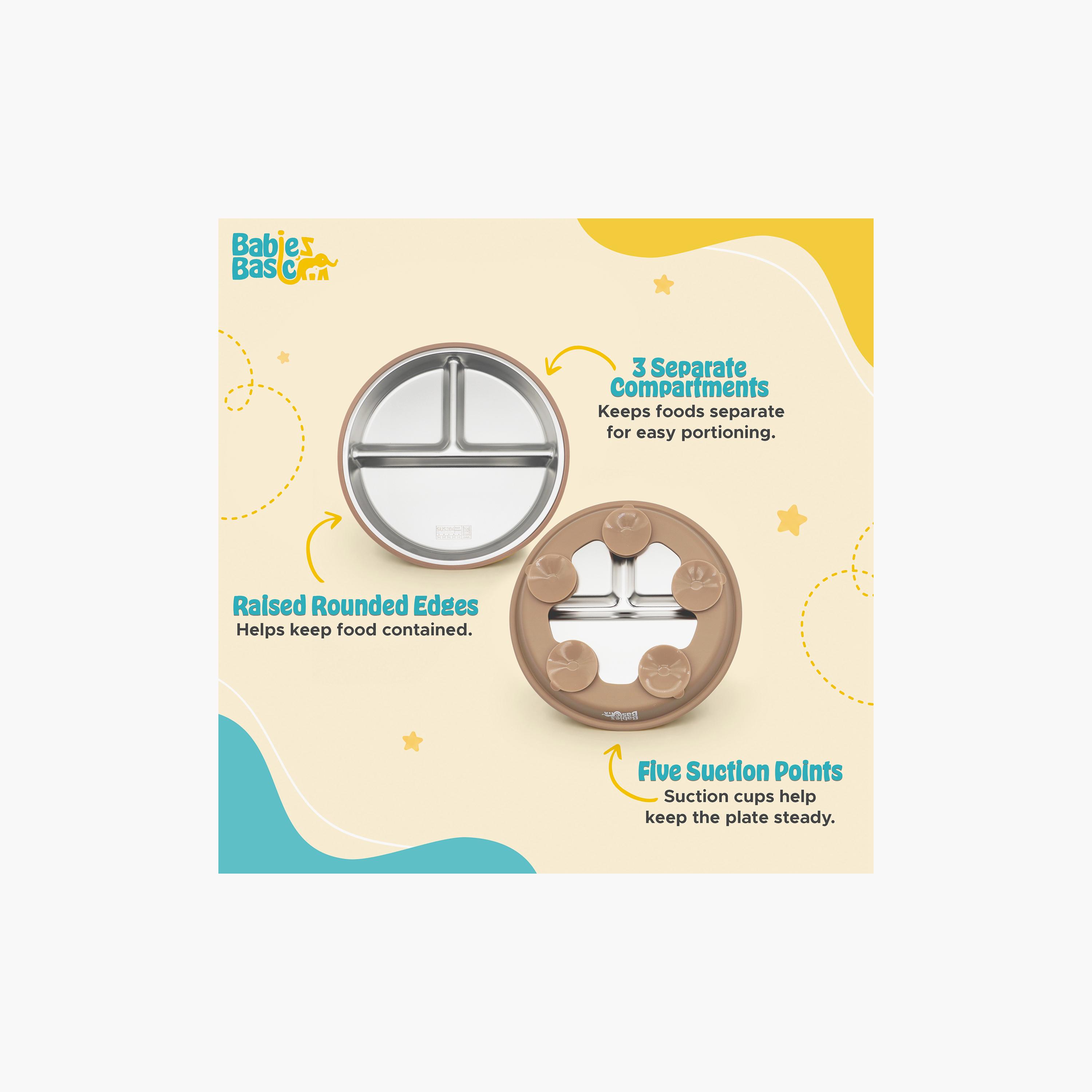 Babies Basic 3-Compartment Stainless Steel Plate with Silicone Suction Sleeve-baby-feeding-mealtimeessentials-image-5