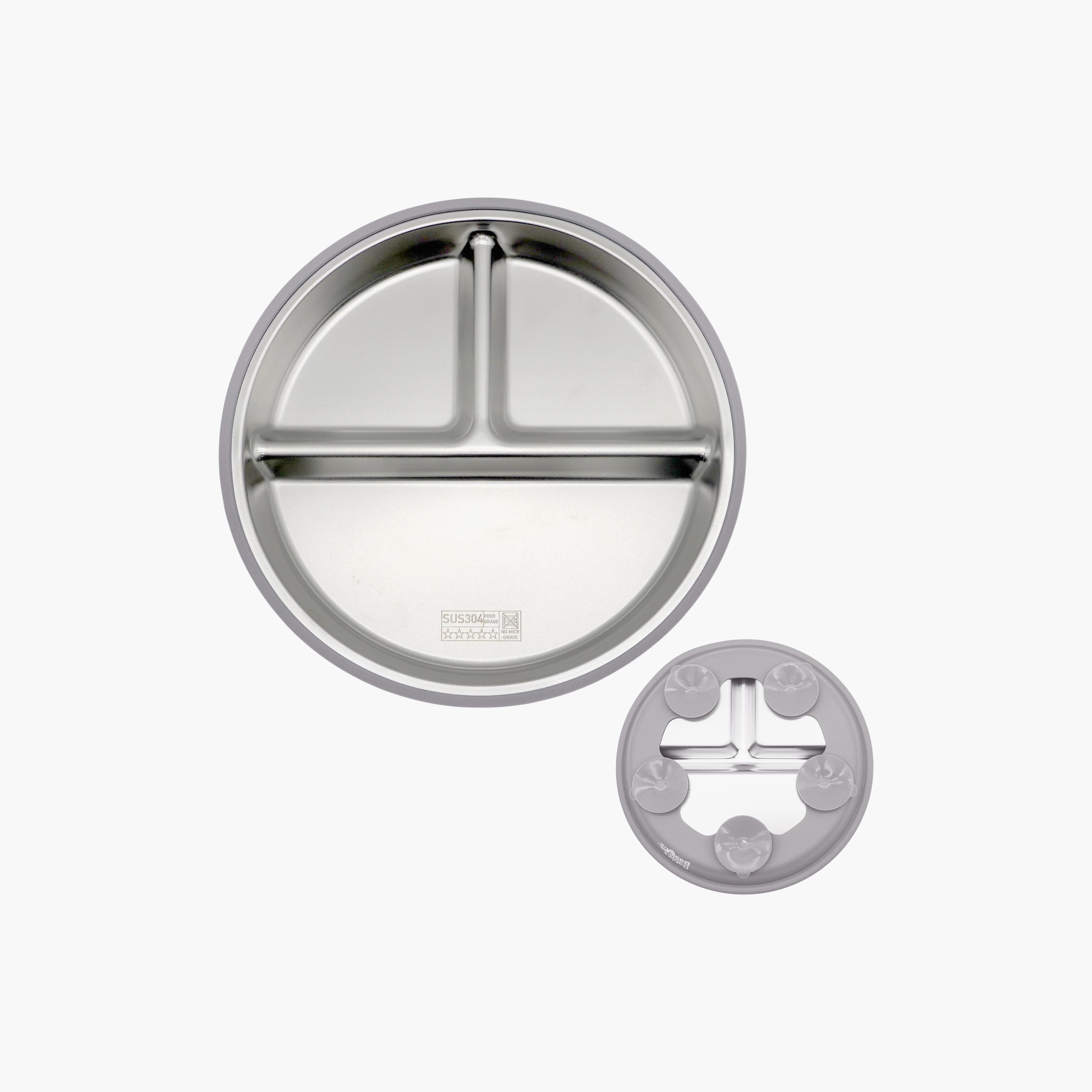 Babies Basic 3-Compartment Stainless Steel Plate with Silicone Suction Sleeve-baby-feeding-mealtimeessentials-image-2
