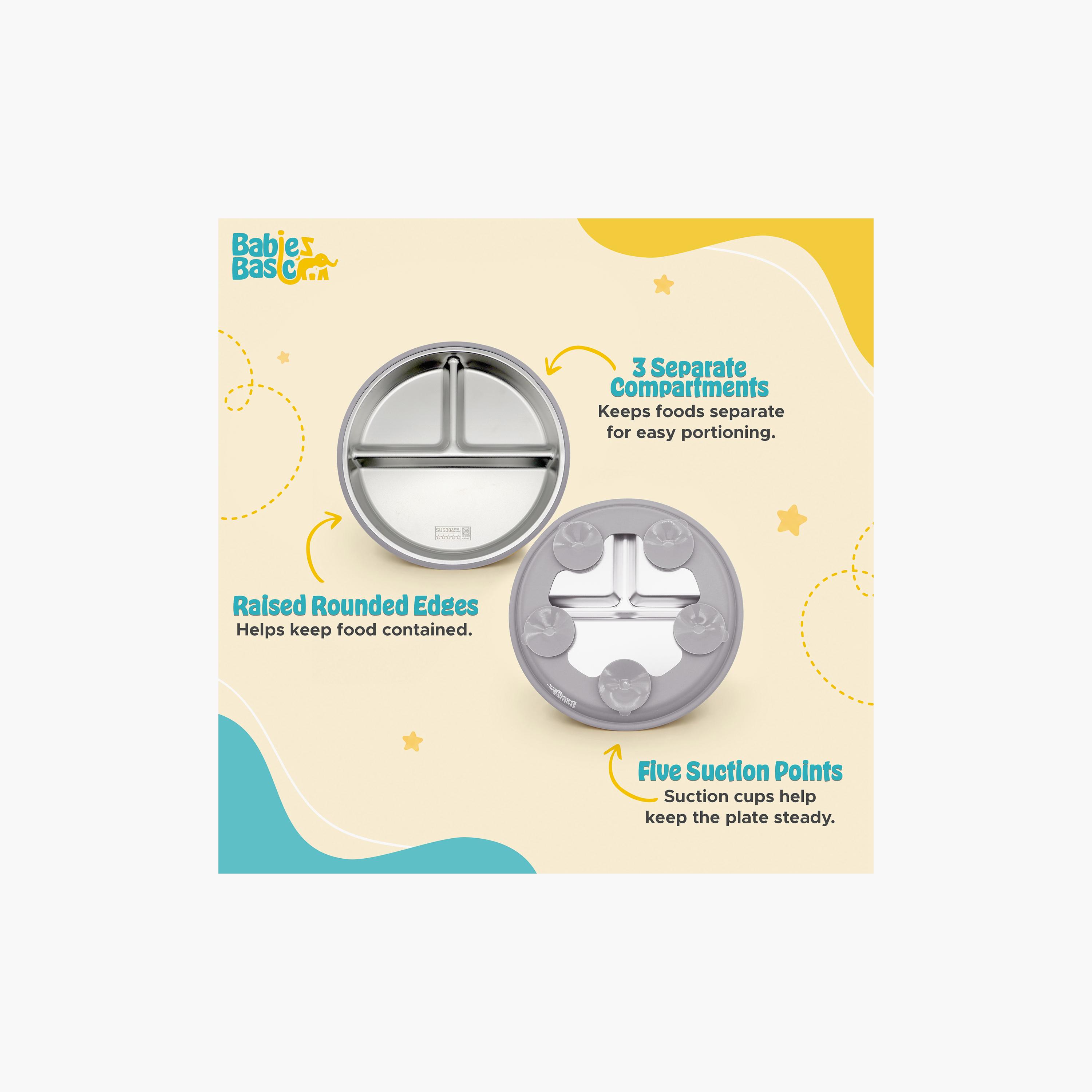 Babies Basic 3-Compartment Stainless Steel Plate with Silicone Suction Sleeve-baby-feeding-mealtimeessentials-image-5